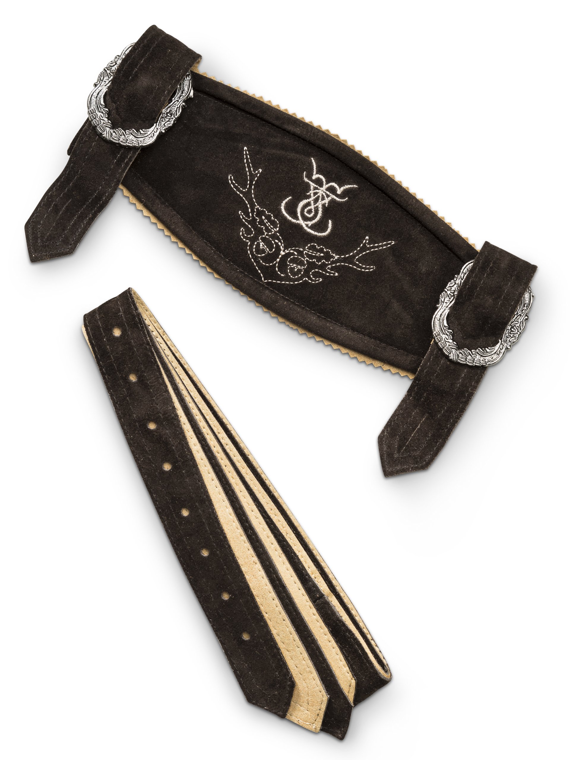 Schöneberger Trachten Couture Traditional Oktoberfest Suspenders Classic Leather Suspenders in UK:36“-38" (EU:54-56), Dark Brown