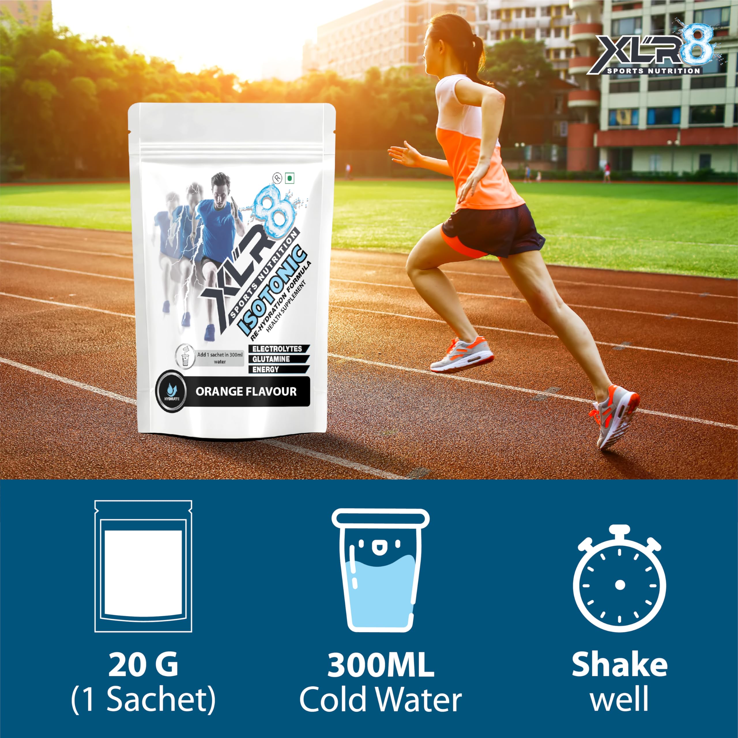 XLR8 Electrolytes Powder (15 x 20g with Shaker) | High Performance Isotonic Sports Hydration & Energy Drink Mix with Sodium, Potassium, Magnesium, Glucose & Glutamine | Instant Rehydration for Workout, Running & Endurance |Orange 4
