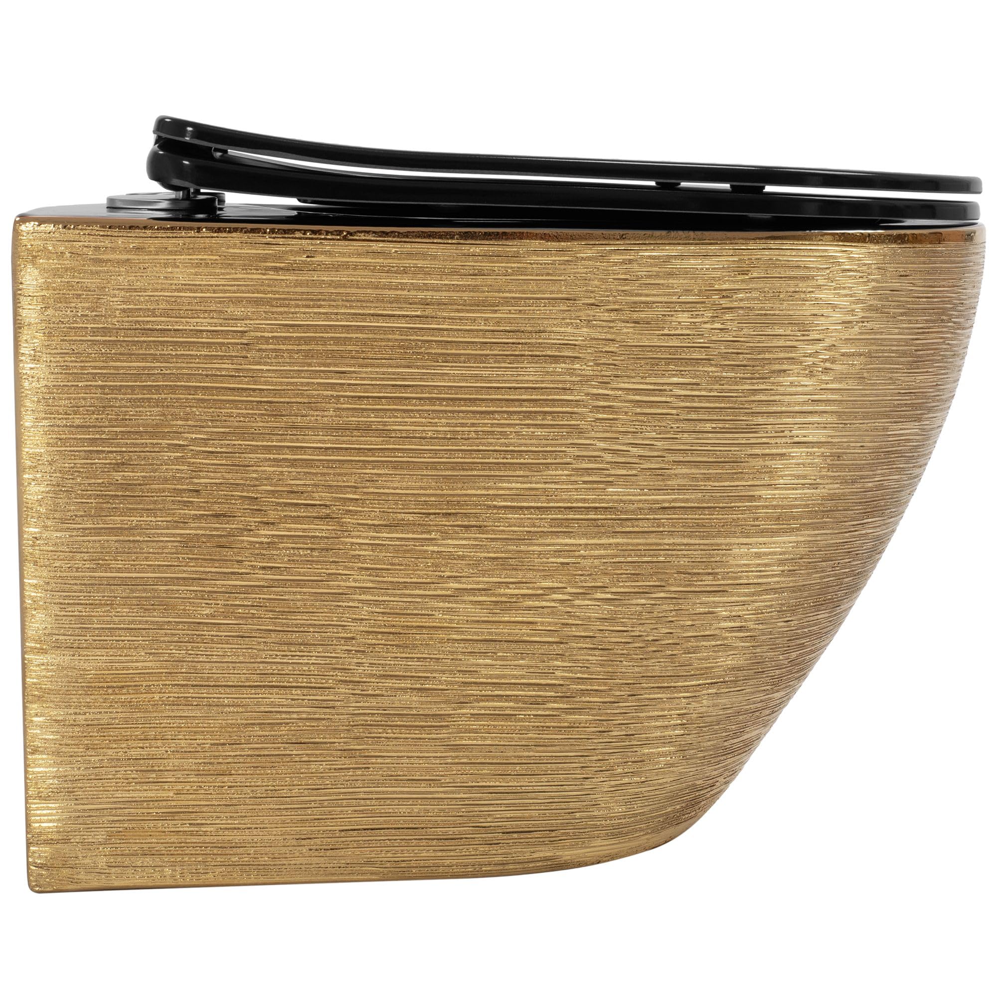 Rea Cuvette WC Carlo Flat Brush Gold Cuvette Toilette céramique - Abattant Softclose en Duroplast - Abaissement Automatique à Fermeture en Douceur (Or/Noir)