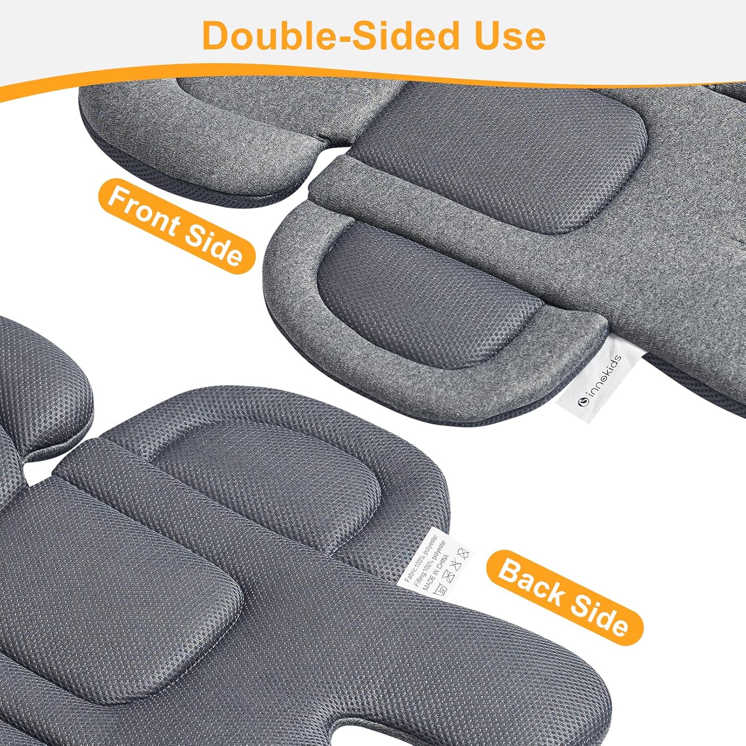 Innokids Infant Car Seat Insert for Newborn, 2 in 1 Reversible Soft Padded Baby Head and Body Support for Stroller, Carseat, Swing (Gray/Black)
