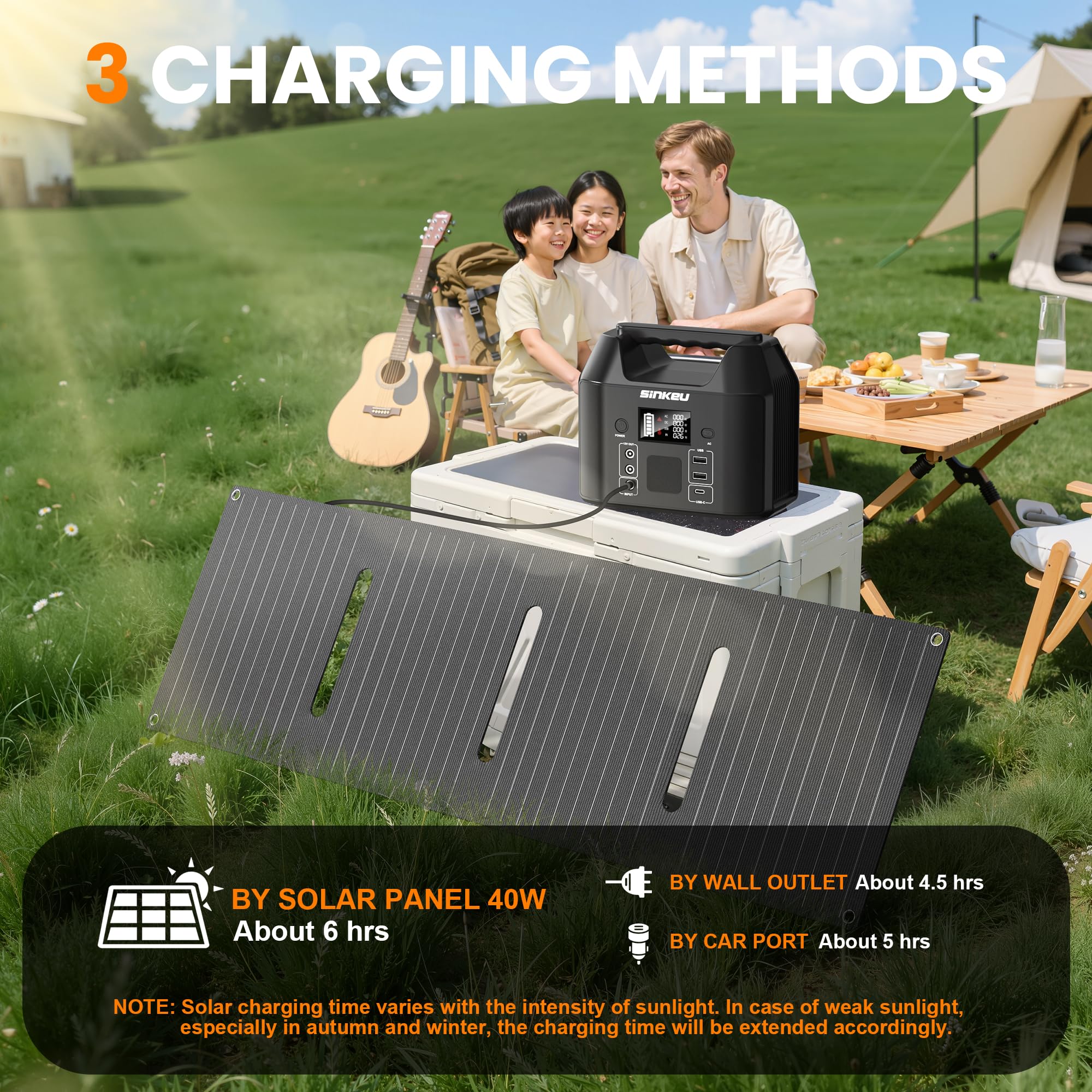 SinKeu Centrale elettrica portatile 96Wh con pannello solare 40W, 30000mAh LiFePO4 batteria generatore solare ha 230V 150W AC Outlet/12V DC/USB, alimentazione di backup per campeggio picnic giardino