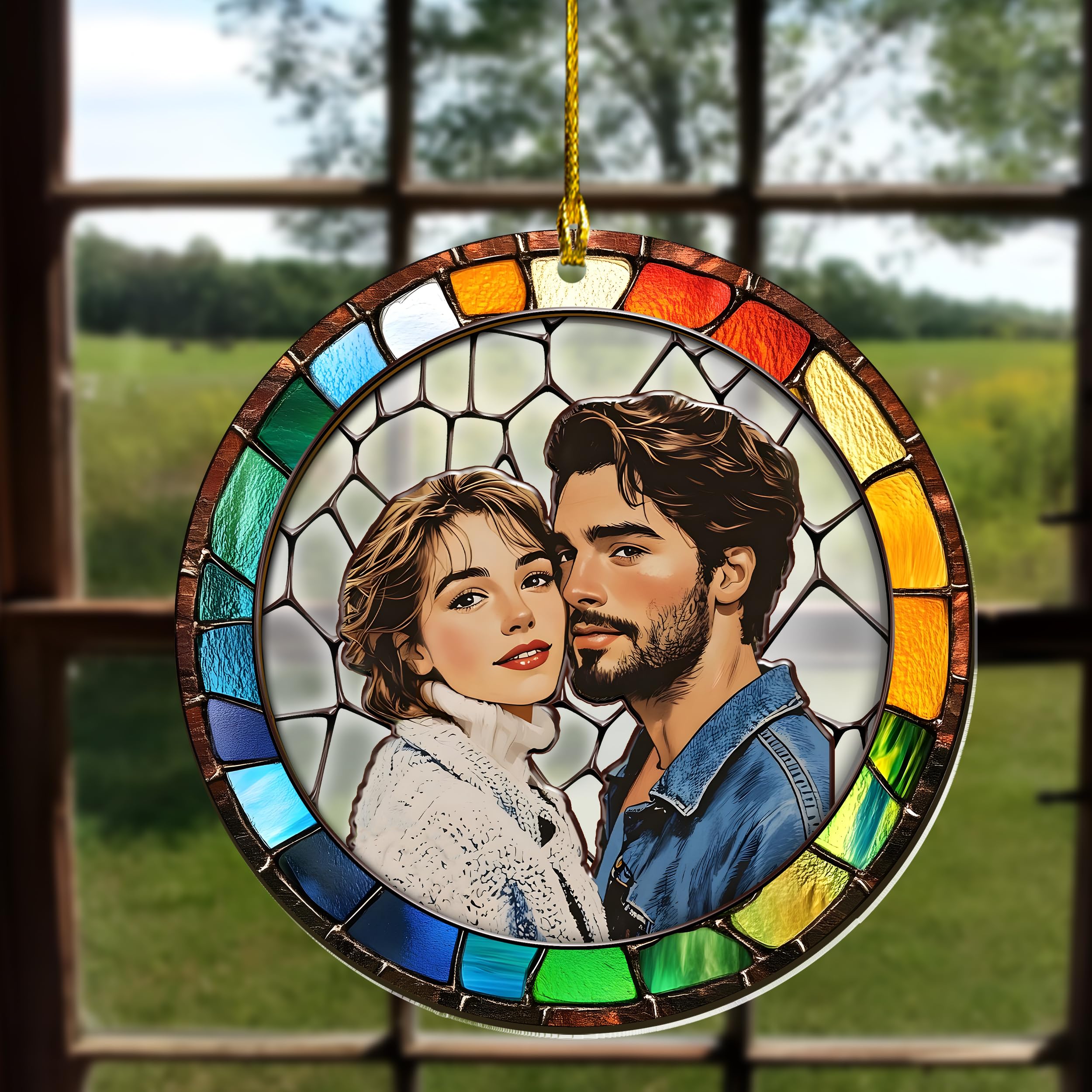 Personalized Window Hanging Suncatcher Ornament - Custom Photo Ornament Sun Catchers Indoor Window, Gifts for Couples Christmas Wedding Anniversary Valentines Gift, Gifts for Pet Lovers