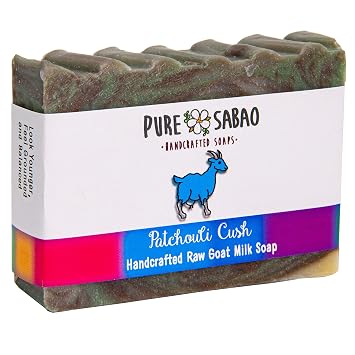 Pure Sabao Patchouli Cush Goat Milk Soap - Handmade Natural Soap - Sandalwood Essential Oil, golden brown, approx.4.5 Ounce