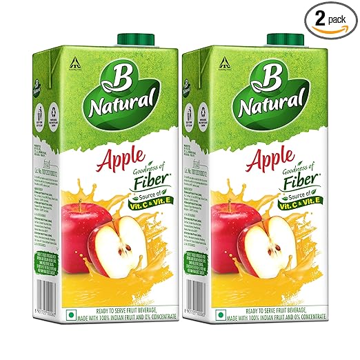 B Natural Apple Juice, Goodness of fiber, 1 litre (Pack of 2)