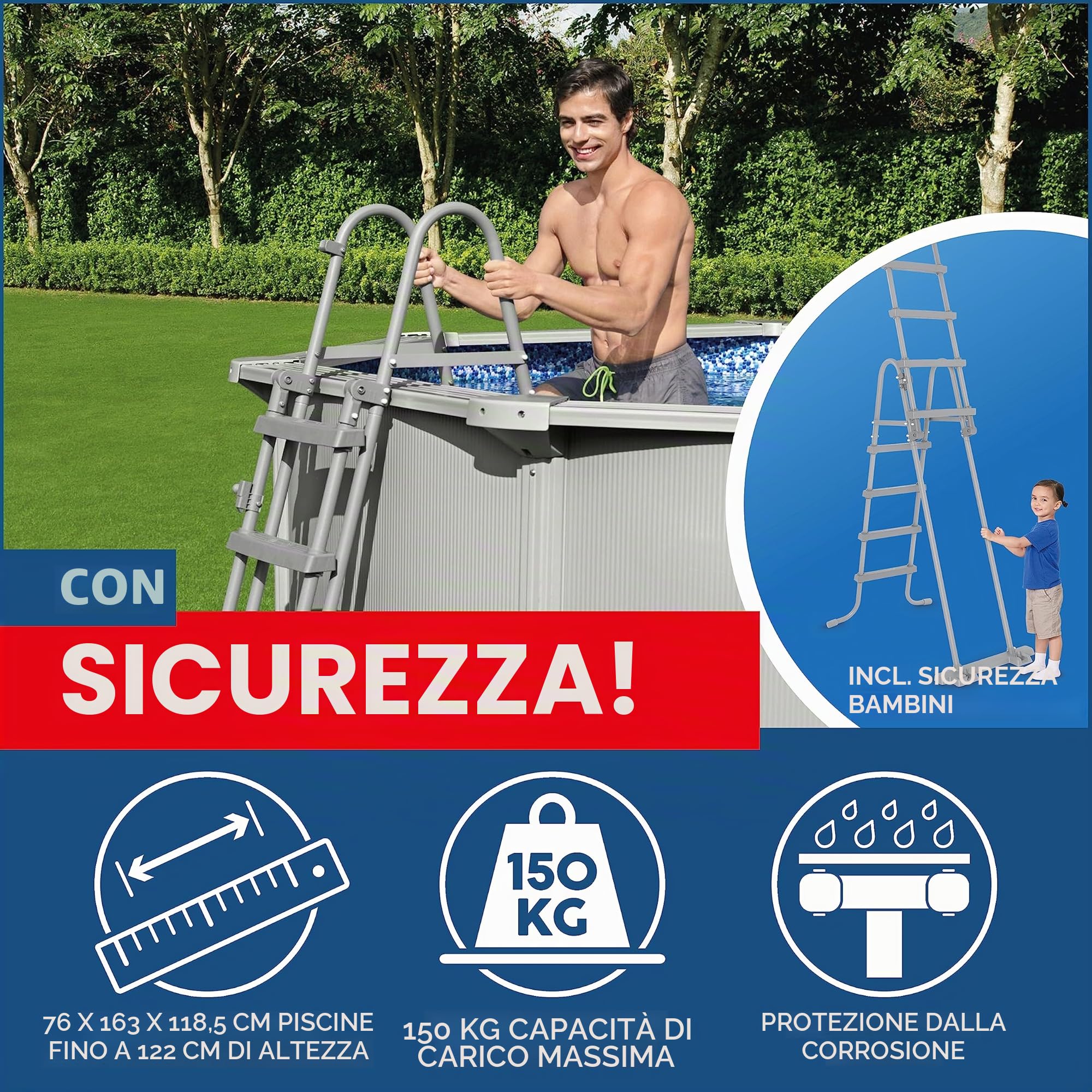 Bestway Hydrium, piscina a parete in acciaio, set completo con impianto di filtraggio a sabbia, Ø 300 x 120 cm, grigio, rotondo