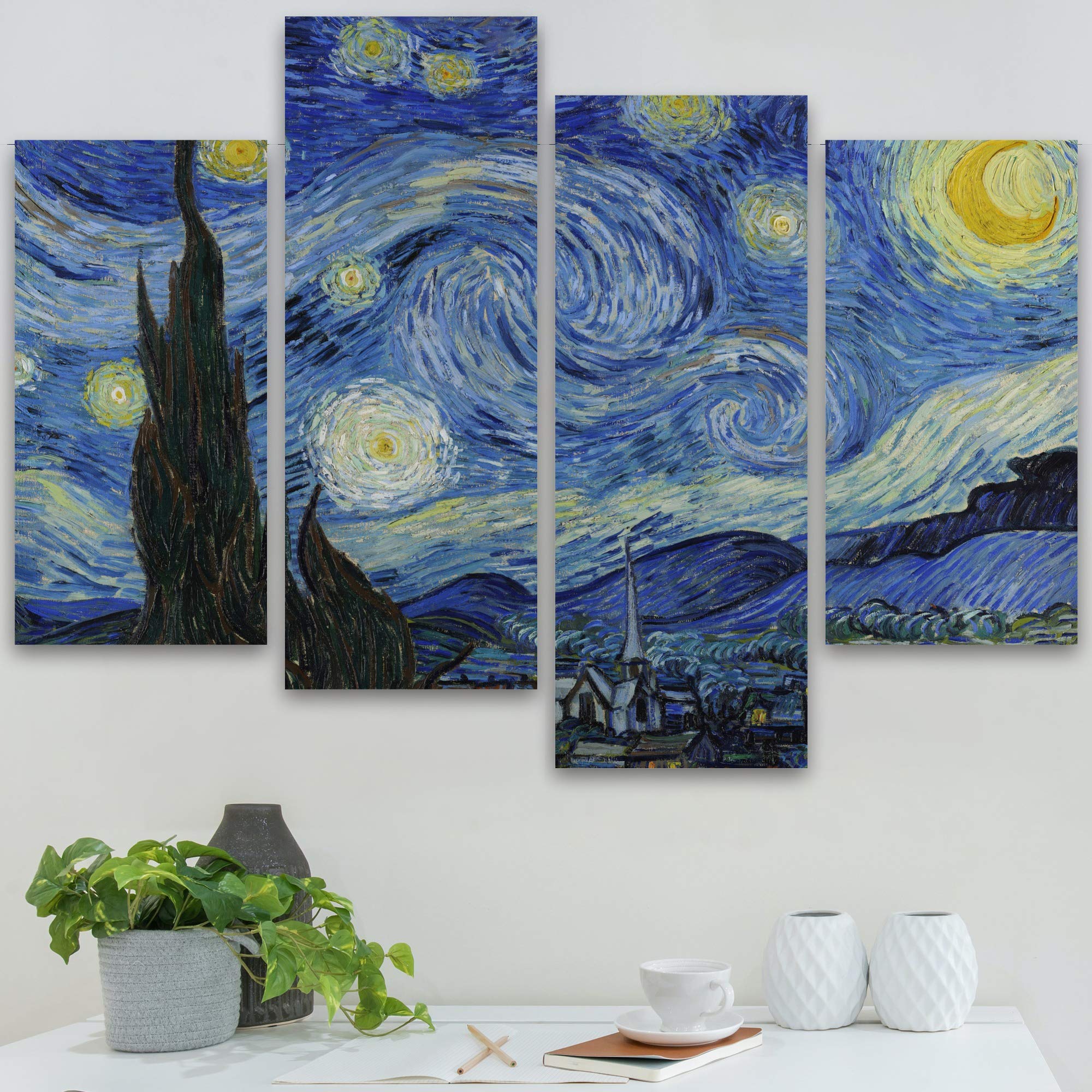 Amazon.co.jp: SIGNLEADER 4パネル ゴッホ 星月夜風景