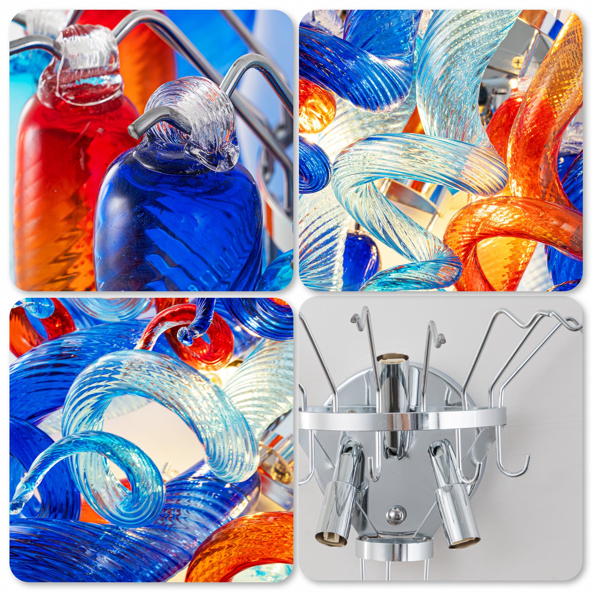 Murano Glass 3-Light Wall Lamp, Blue Art Decor Sconce Fixture Murano Glass 3-Light Wall Lamp, Blue Art Decor Sconce Fixture