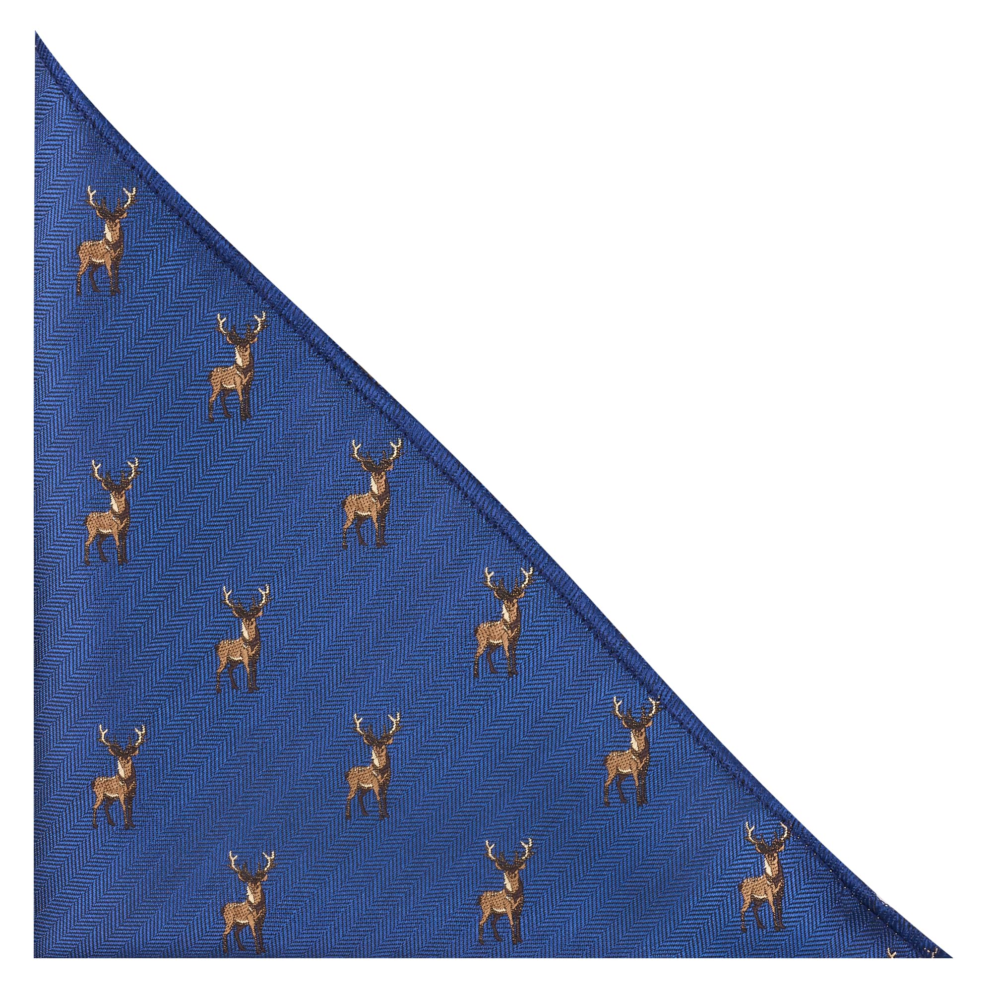 King & Priory Standing Stag Navy Blue Herringbone Embroidered Pocket Square, Handkerchief