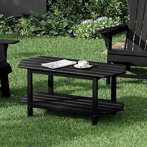 Miniatura 4 de Adirondack - Mesa de patio al aire libre, mesa exterior de 2 niveles, mesa de café gris irregular para jardín, sala de sol interior