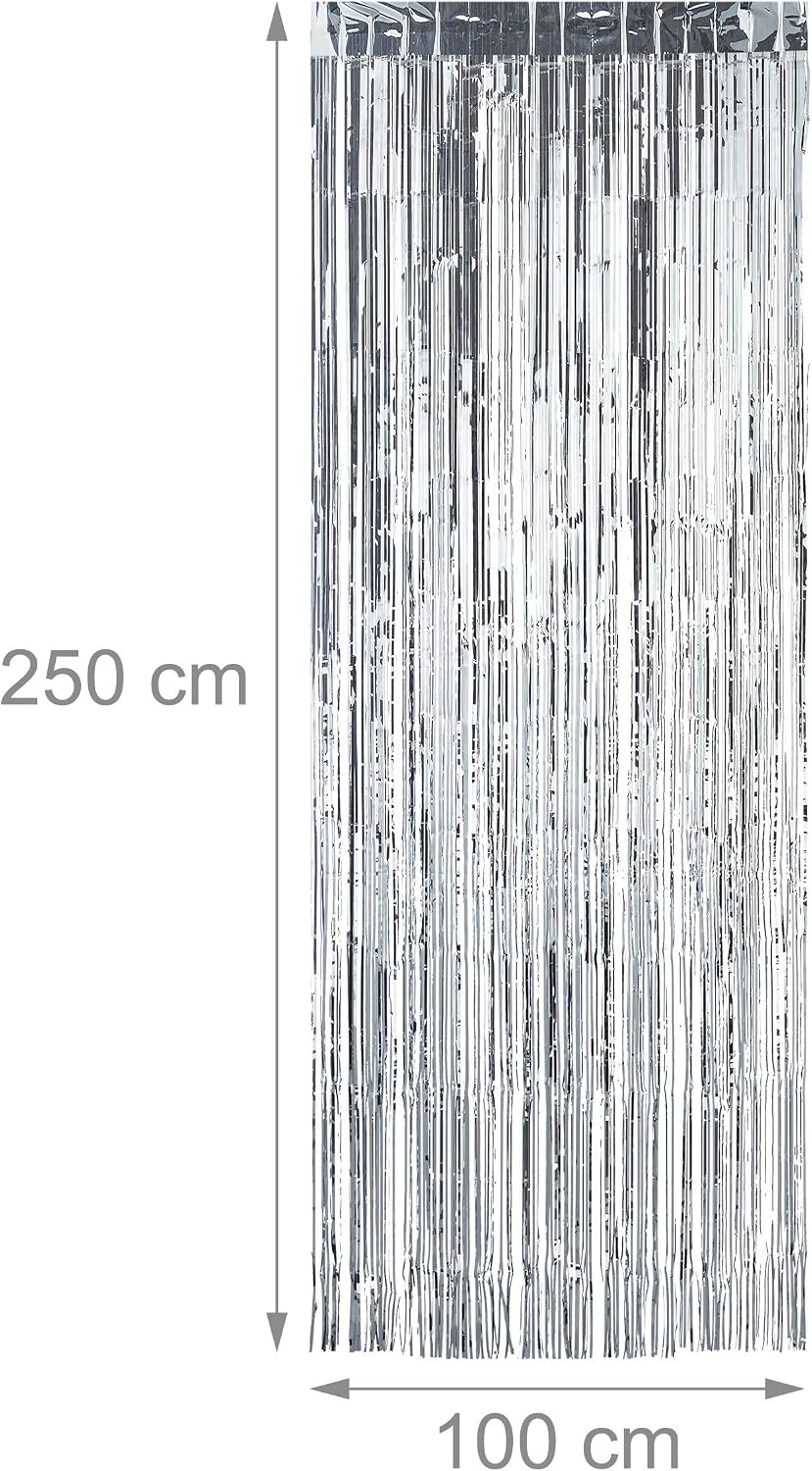Relaxdays Party Curtain Set of 2, Party Decoration for Birthday & Weddings, Glitter Fringe Drapes, Silver - Image 5