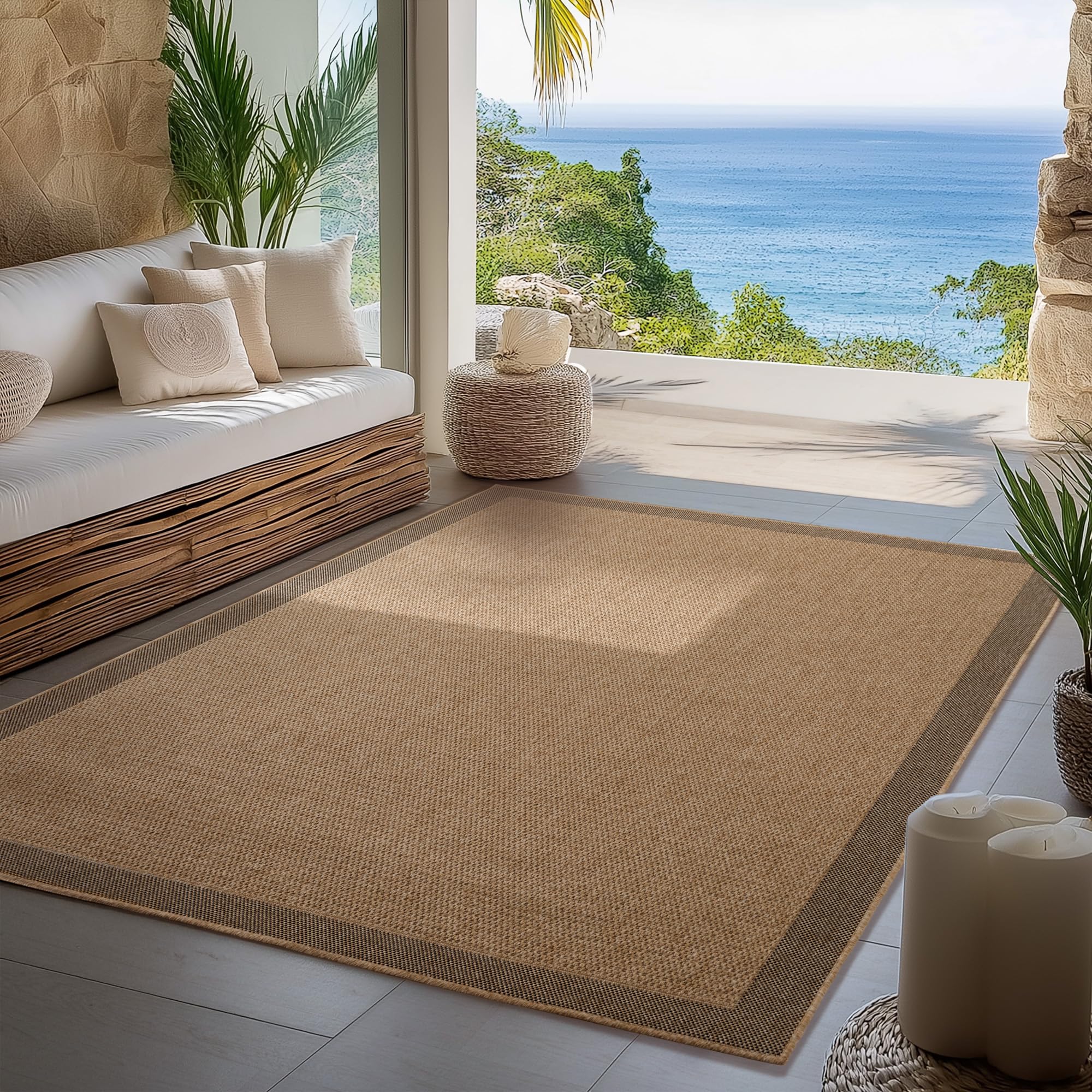 Carpettex Indoor Outdoor Teppich wetterfest, robust, pflegeleicht im natürlichen Jute-Look, ideal für Wohnzimmer, Küche, Terrasse, Garten und Balkon