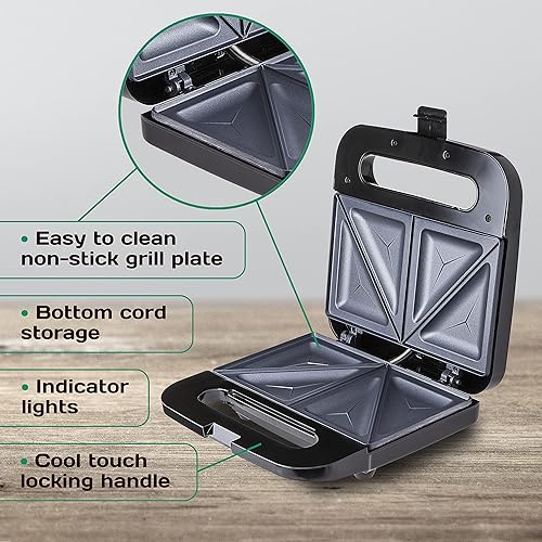 Miniatura 3 de Rae Dunn Sandwichera portátil  Platos antiadherentes, luz indicadora, tapa de bloqueo, mango de tacto fresco y almacenamiento de cables. Ideal para