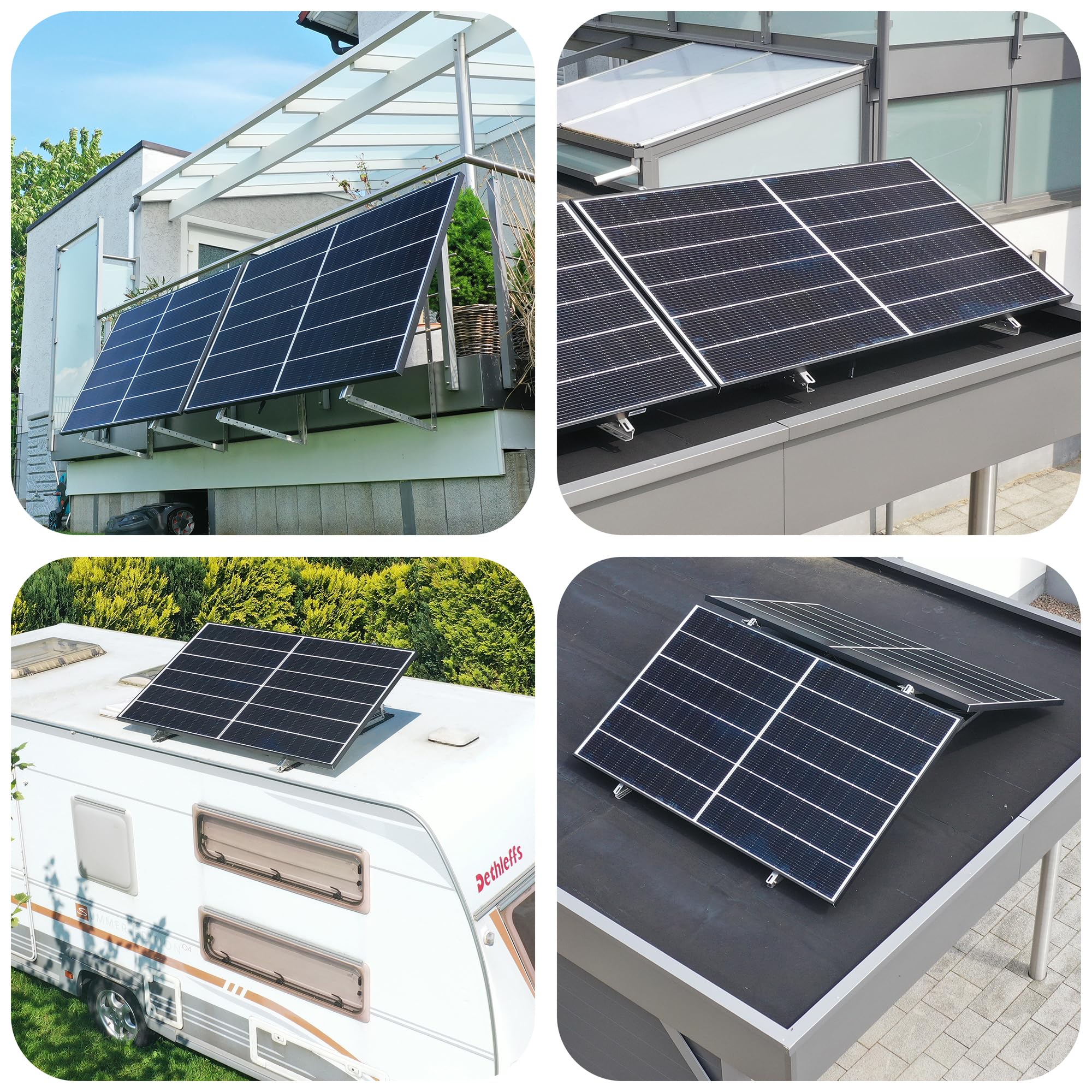2 Sets Solarmodul Halterung zur Beschwerung - 0% MwSt│Halterung für Solarmodule bis zu 114.5 cm│Robuste Solarpanel Halterung│Einstellbarer Neigungswinkel 0° - 90°│Flachdach, Balkonkraftwerk, Wand