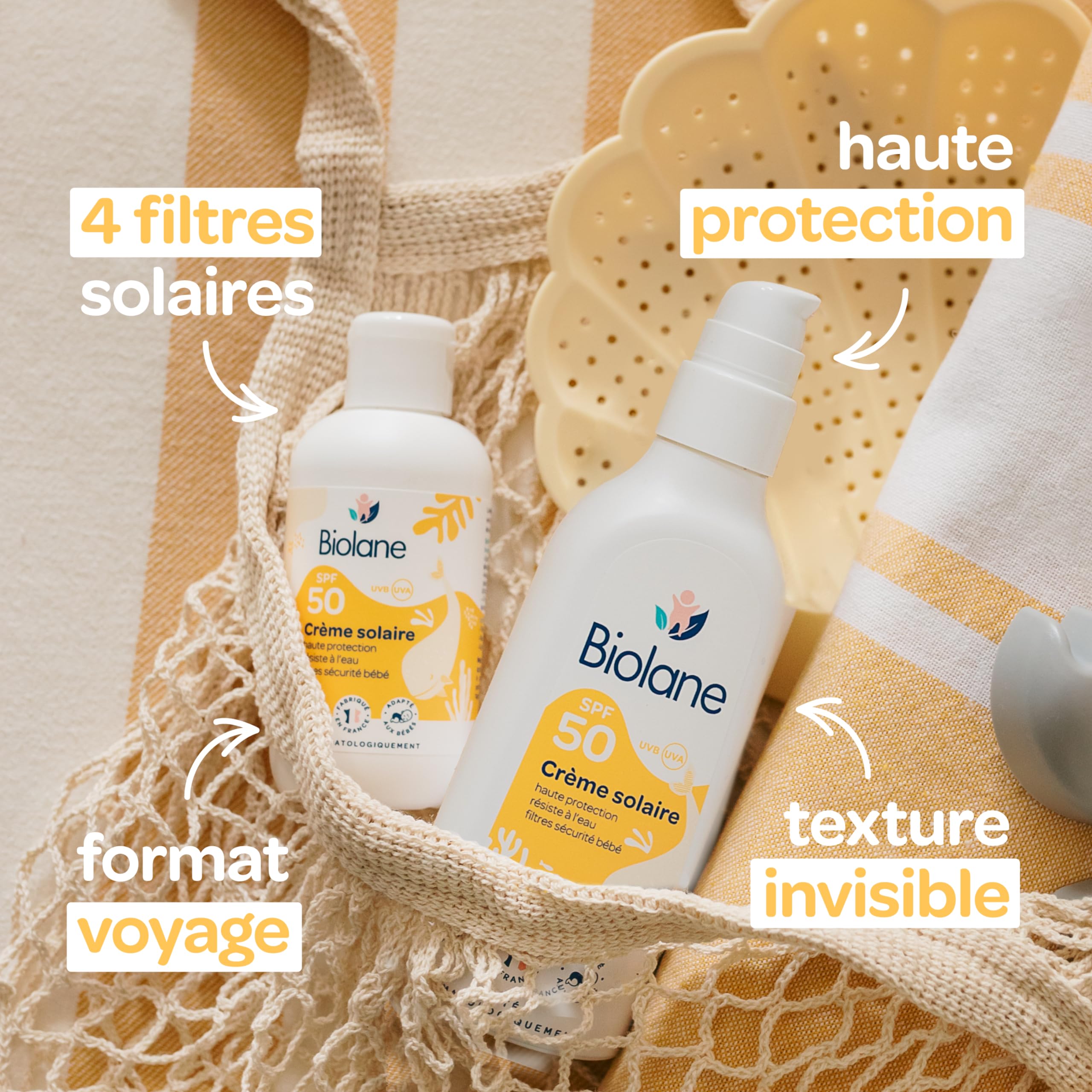 BIOLANE - Creme Solaire Bebe SPF 50-100ML - Haute Protection Contre UVA et UVB - Peaux Sensibles - Résistant à l'eau - Filtre Solaires Sécurité Bébé - Fabriquée en France