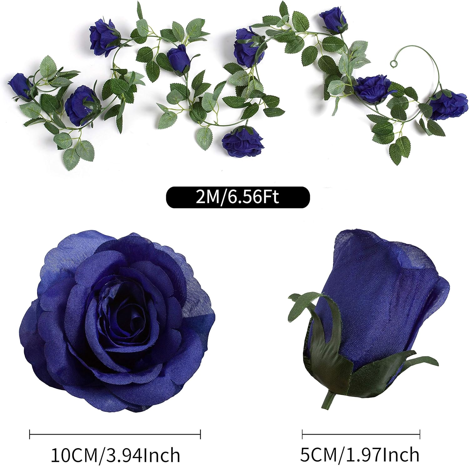 Huata 3PCS 6.56Ft Artificial Rose Flower Silk Vine Hanging Wedding Decor Garlands Home Outdoor Indoor Decor Flower (Blue)