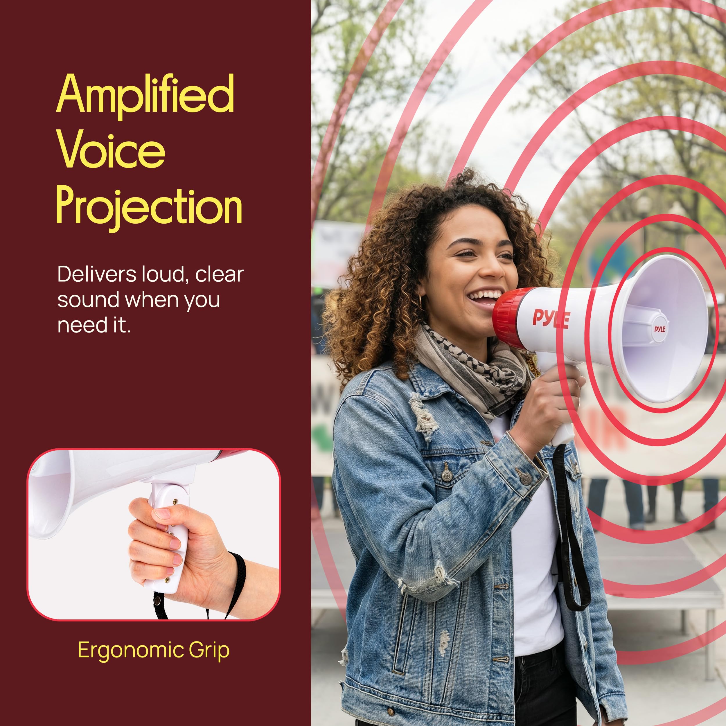 Pyle Megaphone Haut-Parleur 30 W | Mégaphone Bullhorn Rechargeable avec bandoulière, sirène, Bluetooth et changeur de Voix | Portée de 550 m | Enregistrement et Lecture | Design résistant aux