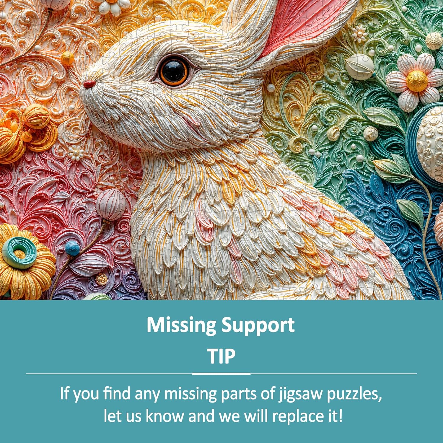 Embroidery Rabbit Puzzles for Adults 1000 Pieces, Beautiful Easter Bunny Egg Jigsaw Puzzles 1000 Pieces for Adults, Fun Puzzles with Letters On Back, Challenging Game Toys (26.5 * 26.5in)
