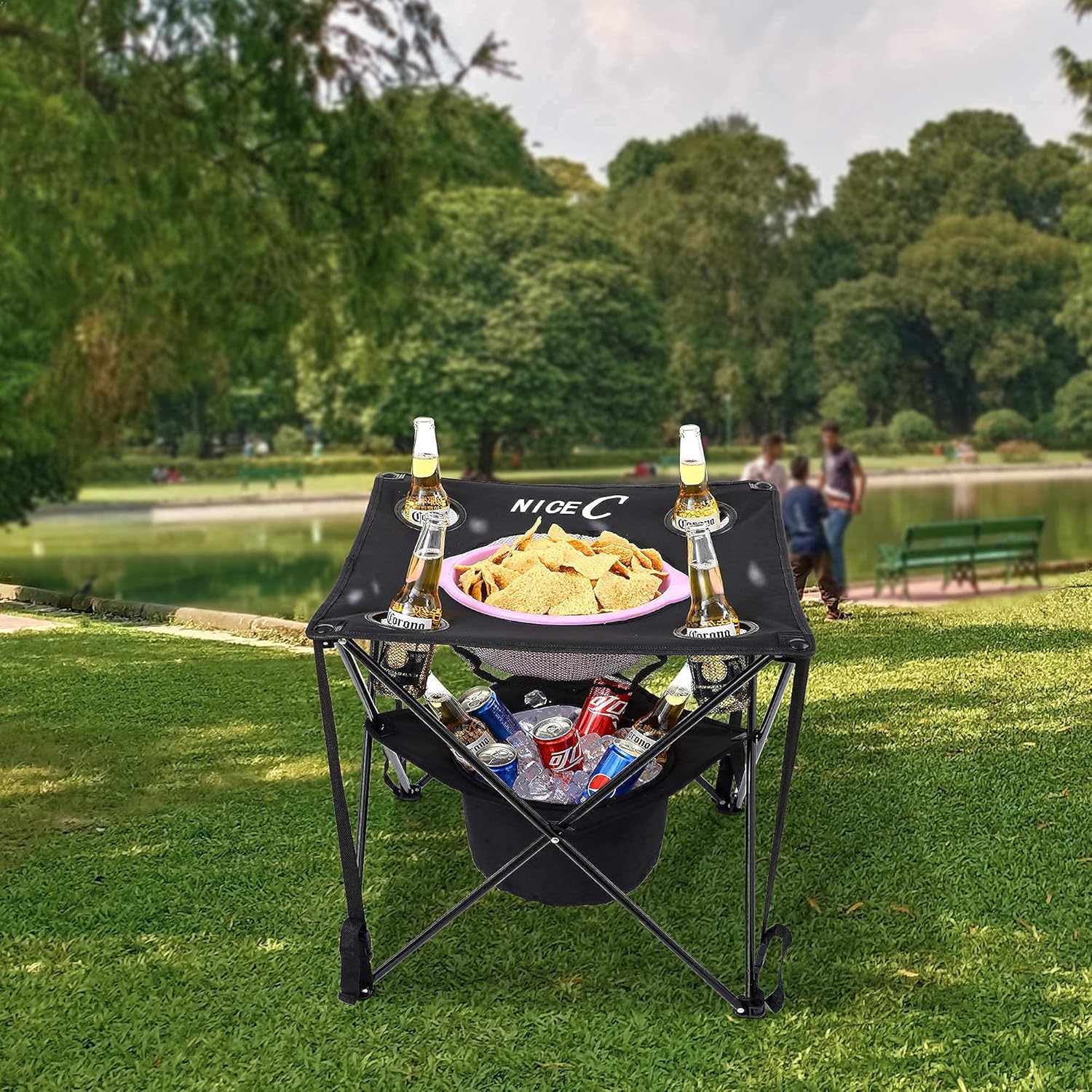 Nice C 2 Pack Blue Beach Chair + 1 Pack Folding Table with Cooler