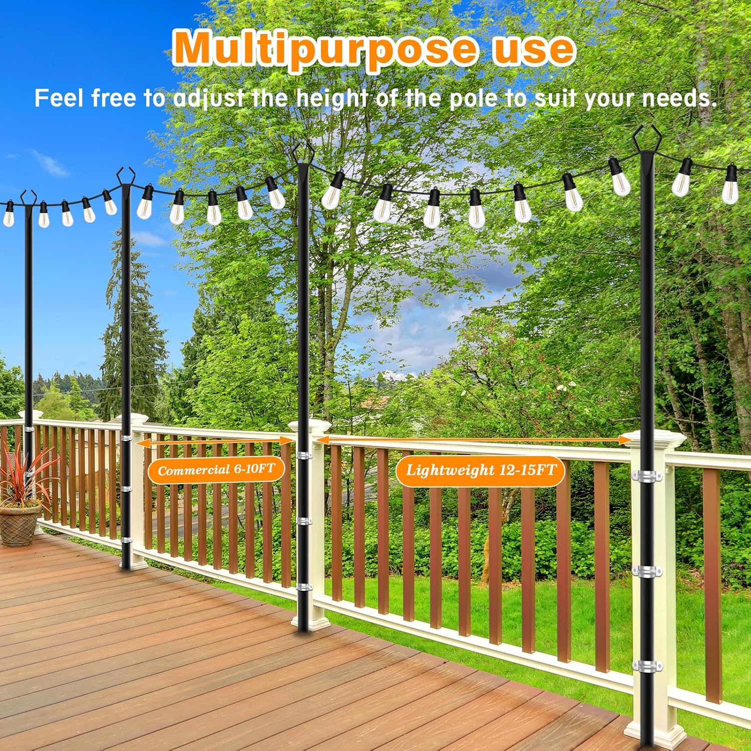 LETIANPAI 4 Pack String Light Poles,10 Ft Metal Poles with Fork for Outdoor String Lights,Outdoor Light Poles with Fork,Poles/Post/Stand for Outside,Patio,Deck,Backyard,Garden Wedding,Party