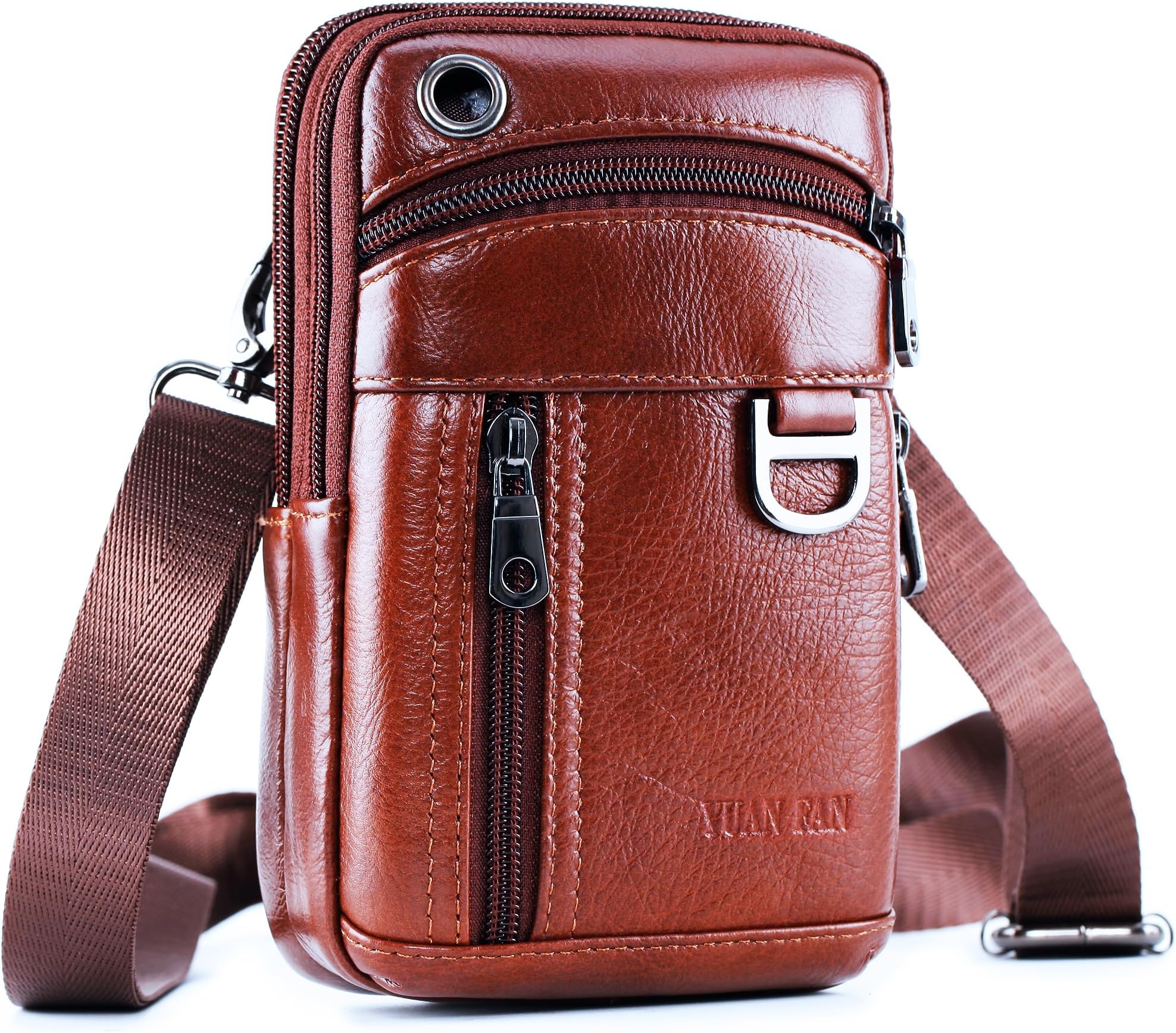 Leather Cell Phone Wallet Shoulder Holster,Hip Bum Pack Pouch Belt Pouch Bolso para Hombre Crossbody Bag for Men with Card Slots Compatible with iPhone (Brown)