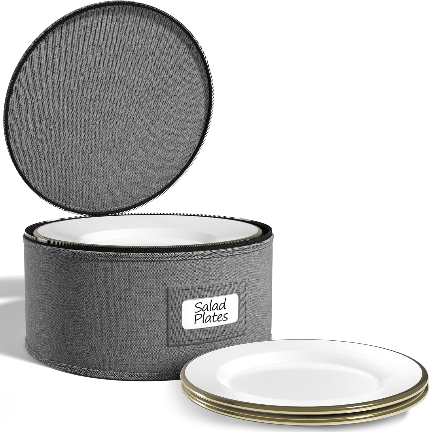 Sorbus China Storage Container  Dinnerware Organizer for Bowl Plate Storage with Lid (Holds Service for 12) with Felt Protectors  9" x 6"