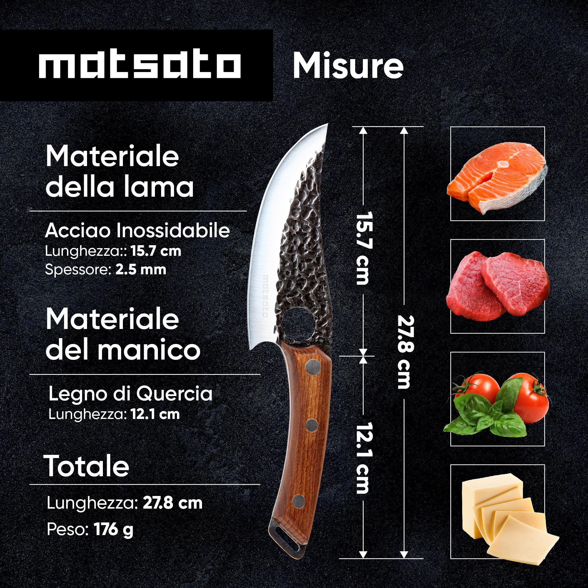Matsato Coltello da Cucina in Acciaio Giapponese con Fodero di Pelle 15 cm