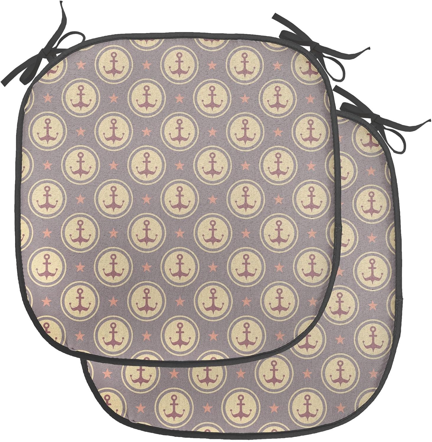 Ambesonne Anchor Chair Seating Cushion Set of 2, Maritime Pattern with Circles Stars Boating Sailing Themed Illustration, Anti-Slip Seat Padding for Kitchen & Patio, 16"x16", Mauve Sand Brown Coral