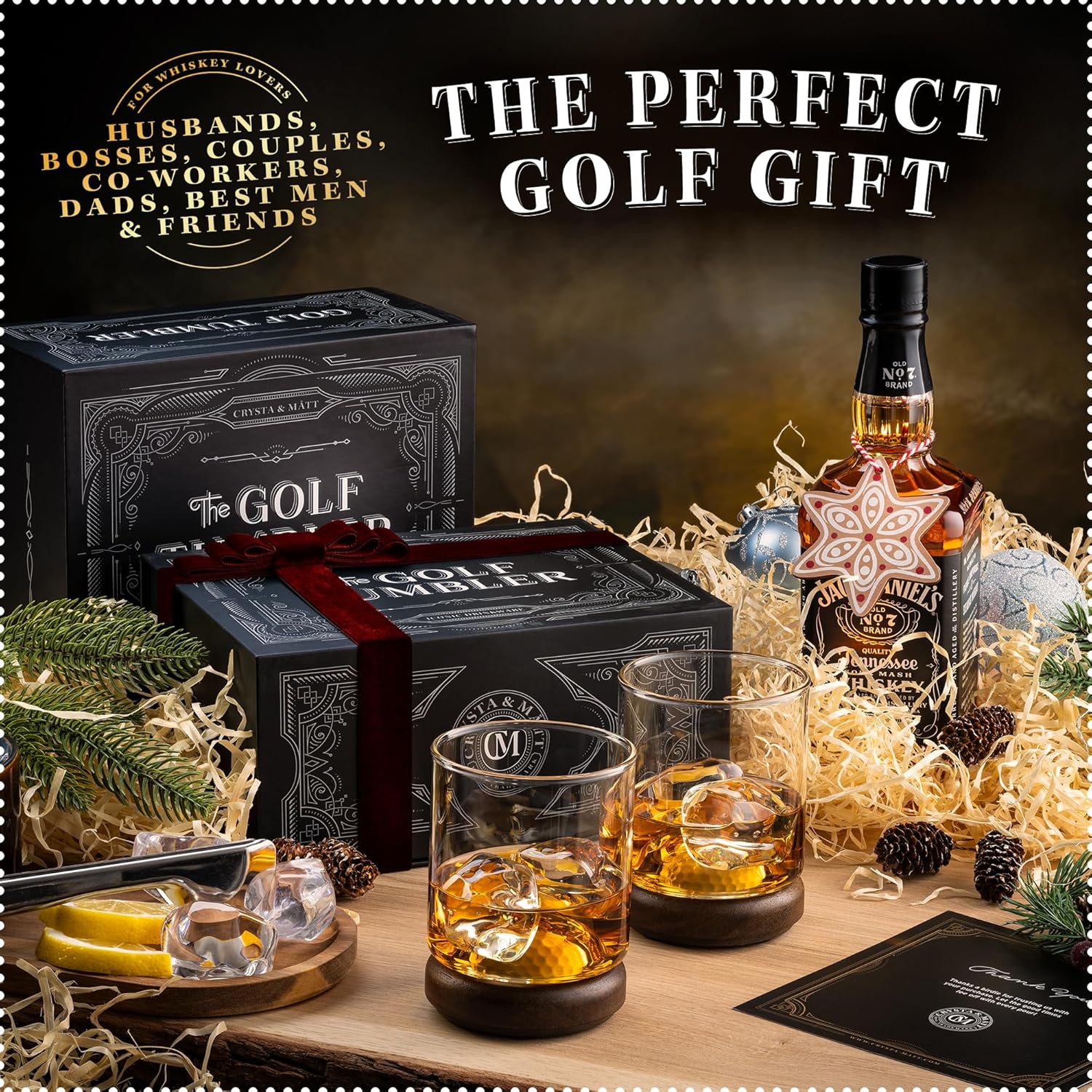 Golf Whiskey Glass Set | Golf Ball Shot Glasses | 12 oz Whiskey Glasses | Gifts for Golfers | Cool Stuff for Golfers | Birthday Gifts for Men and Women | Uncle Gift | Whiskey Presents for Golfer