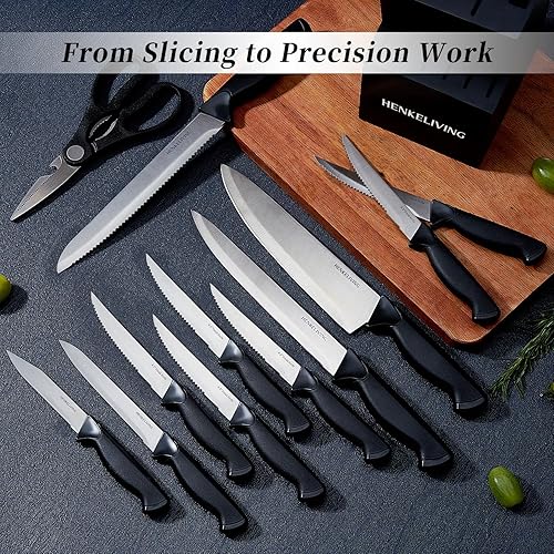 Miniatura 4 de Knife Set, 14-Piece Kitchen Knives Set with Block, German High Carbon Stainless Steel, Ergonomic Non-Slip Handles, BlackSilver