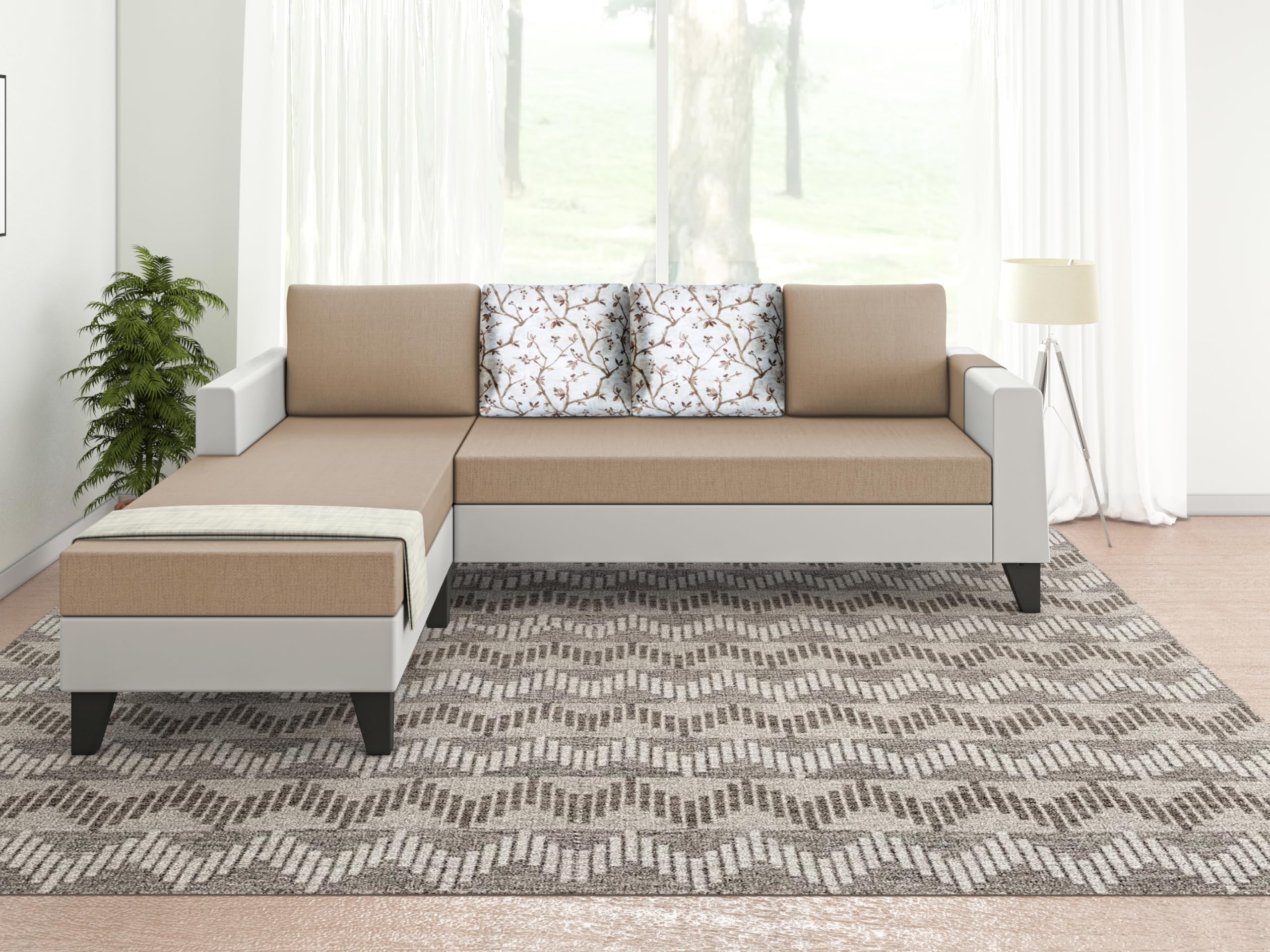 Adorn India Ashley Digital Print Leatherette Fabric L Shape 5 Seater Sofa Set LHS (Beige & White) (B0C3V9QFV4) Amazon Price History, Amazon Price Tracker