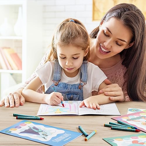 Miniatura 5 de THE TWIDDLERS - Paquete de 12 libros para colorear con 48 crayones y 216 calcomanías (superhéroe) - Mini libros para colorear para niños de 4 a 8