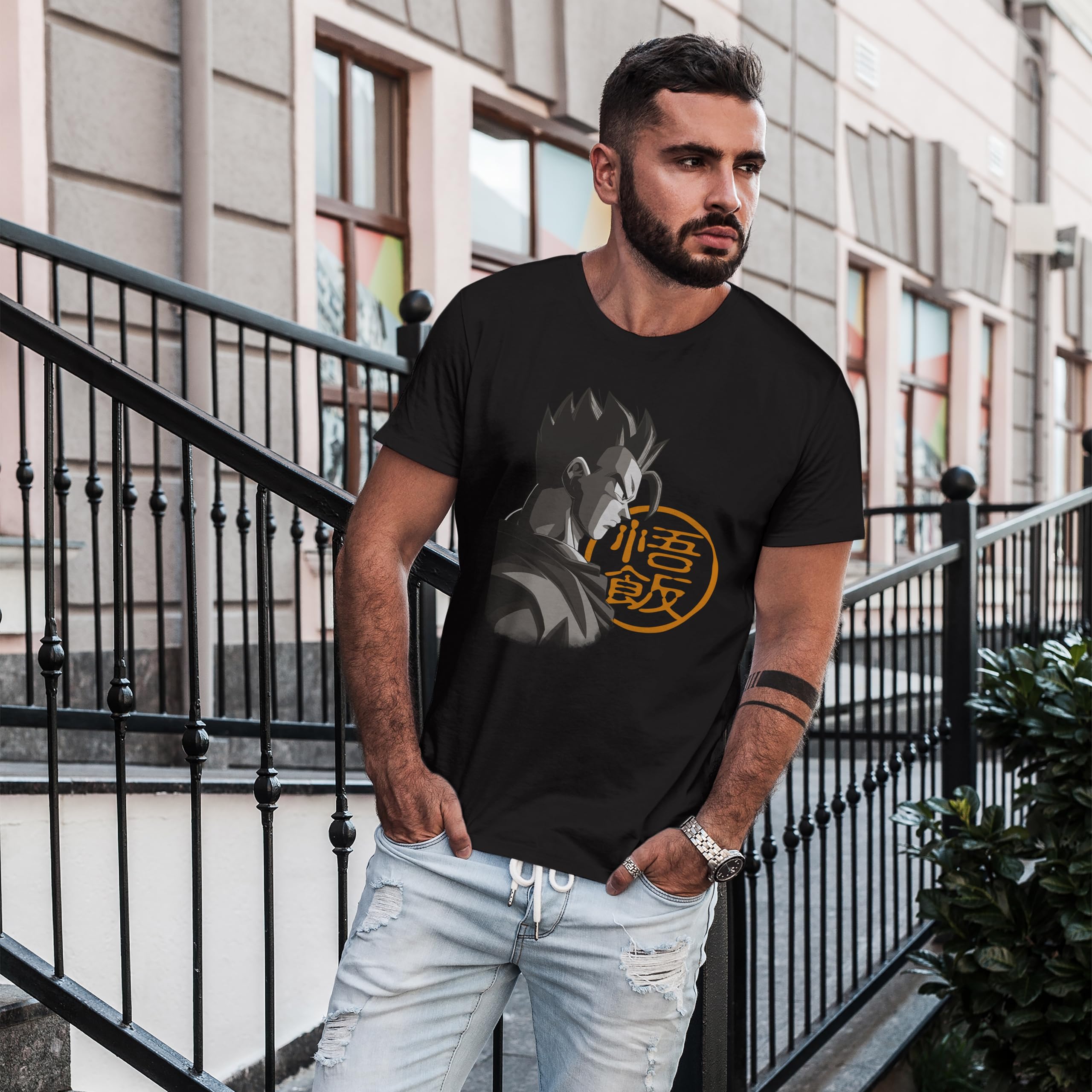 Dragon Ball Z Camiseta Hombre | Artículo Licenciado Oficial | Gohan | Negro | S, M, L, XL, XXL