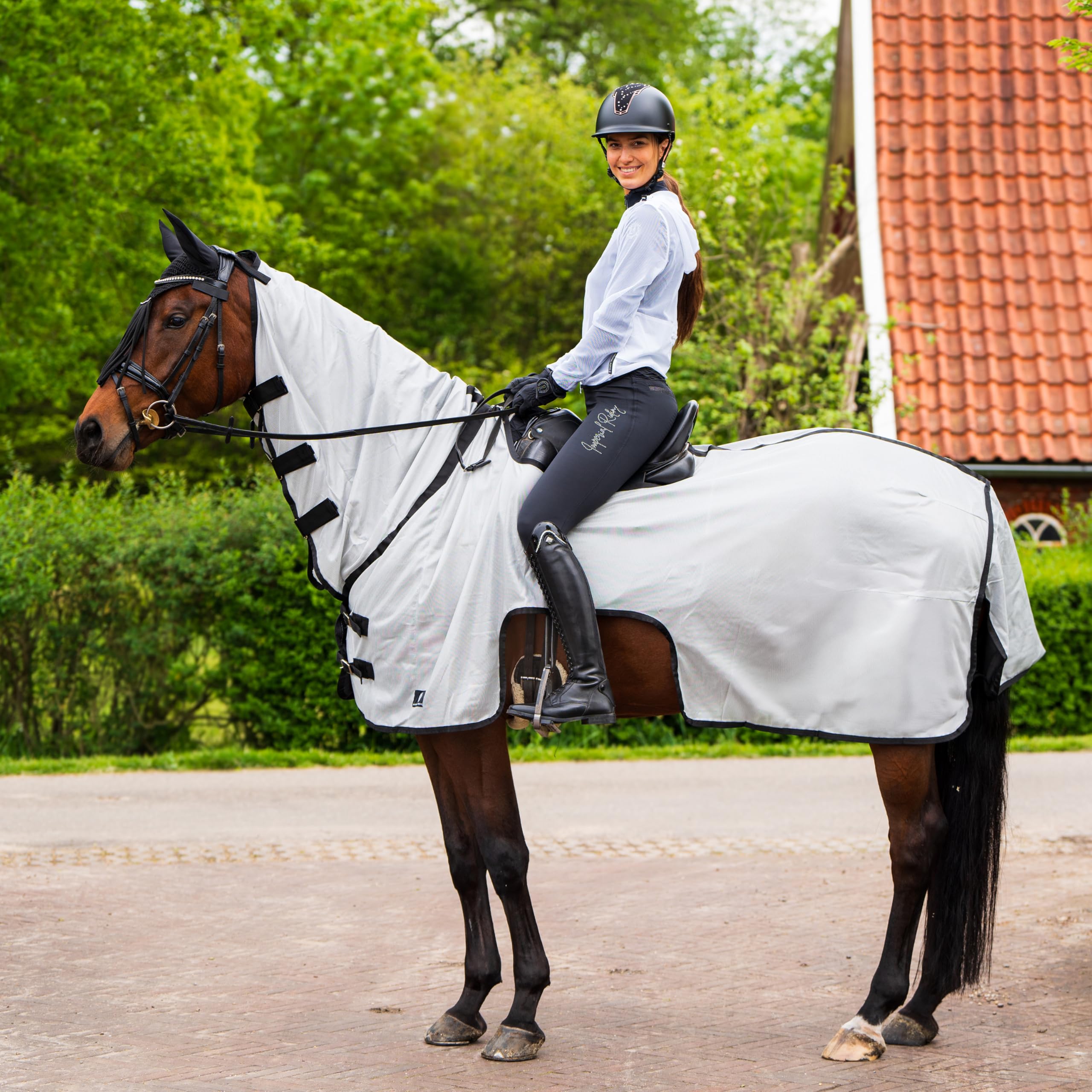 Imperial Riding Fliegen-Ausreitdecke IRH Royce, leichte Ausreitdecke aus atmungsaktivem Mesh mit Fliegenschutz und UV-Schutz für den Sommer, Silbergrau, 155