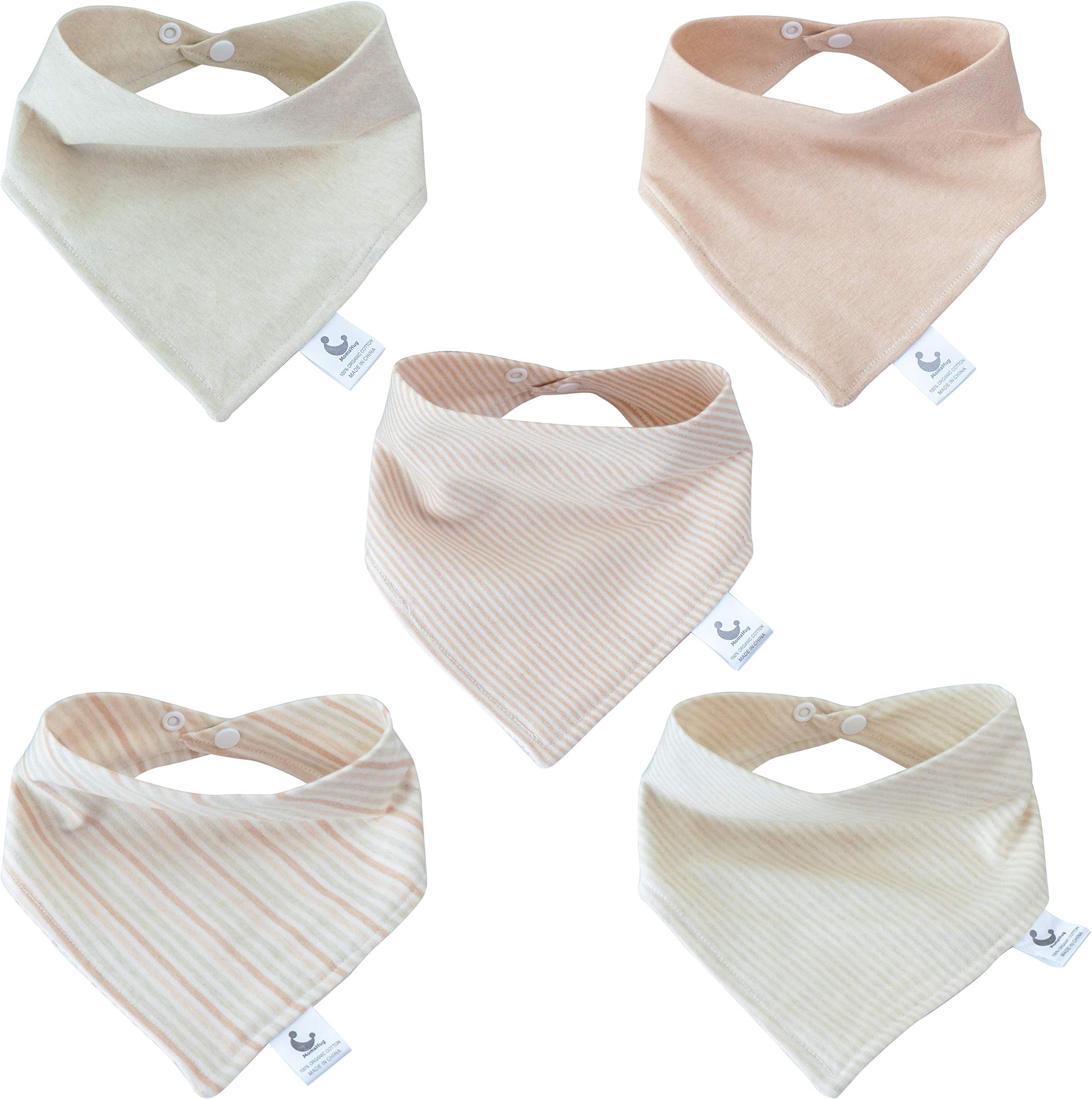 5-Pack Stylish Baby Bandana Drool Bibs 2 Ply 100% Naturall Colored Cotton - Neutral and Absorbent for Boys and Girls