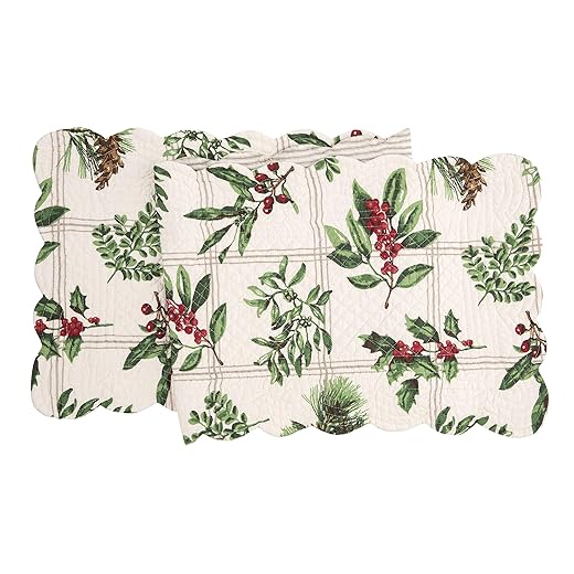 C&F Home Colonial Williamsburg Winter Botanical Cotton Quilted Table Runner Reversible Cotton Christmas Holiday Winter Cotton Quilted Tablelinen for Dinners Everyday Use 14 x 51 Table Runner Green