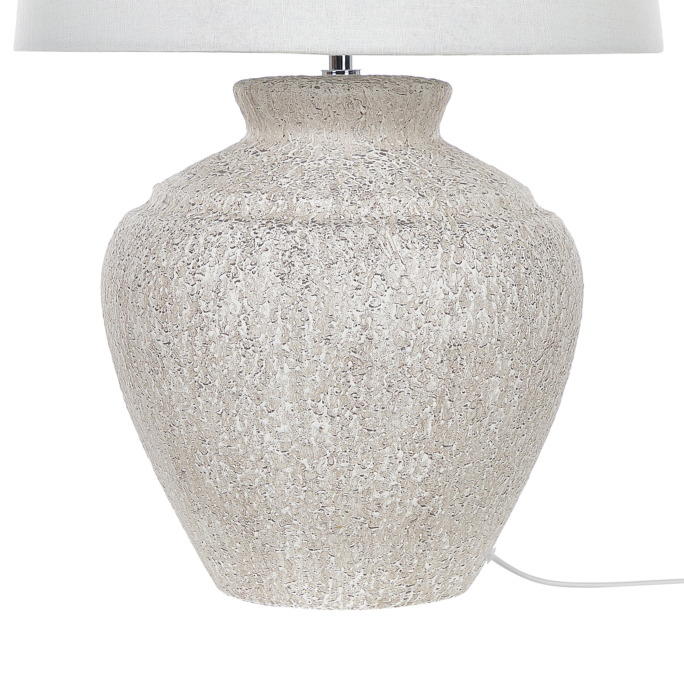 Beliani Tischlampe mit Keramikfuß hellbeige Steinoptik 60 cm Lampenschirm weiß Caine