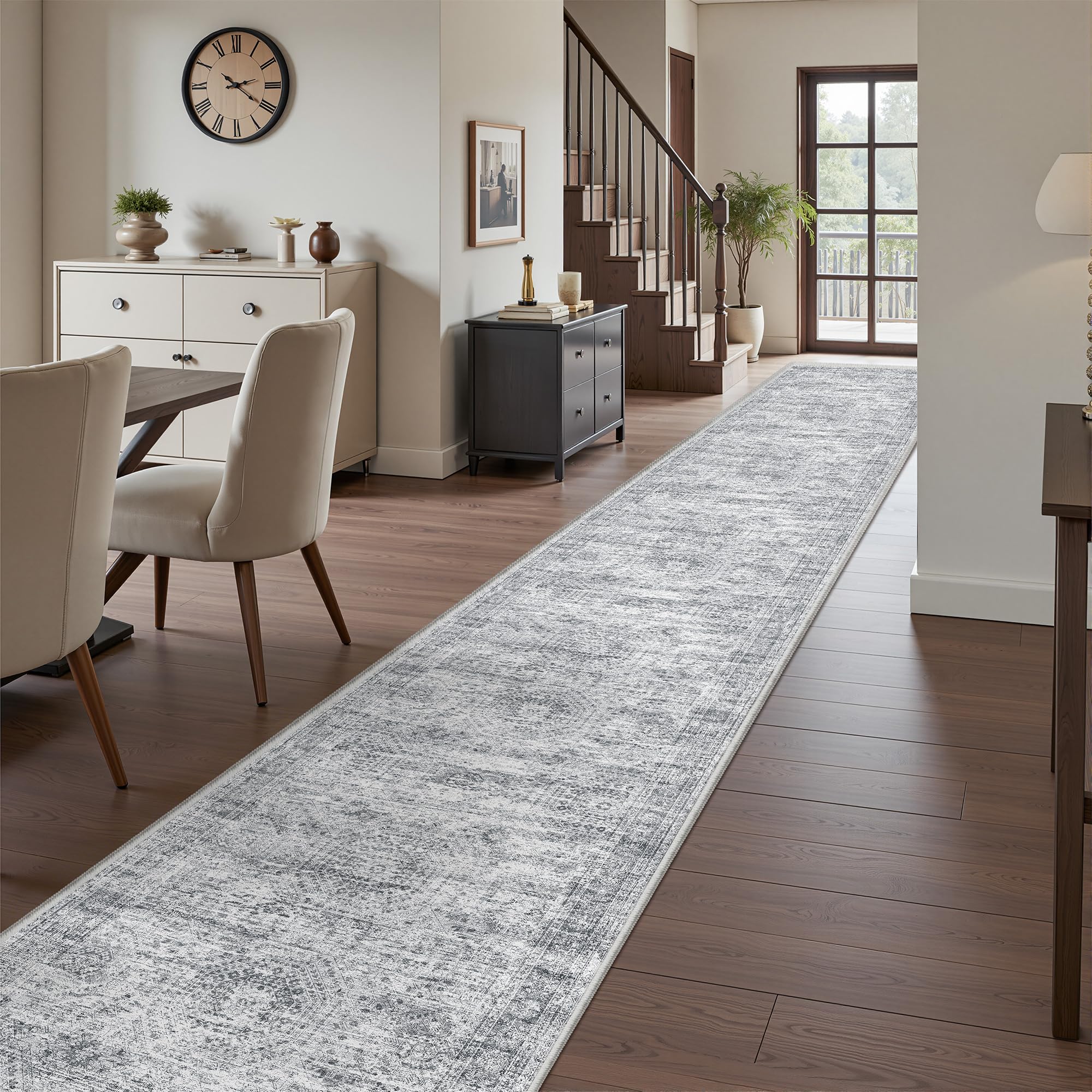 Restydon 2'6 x 14' Runner Rug Non Slip,Washable Kitchen Rugs,Grey โ image 1