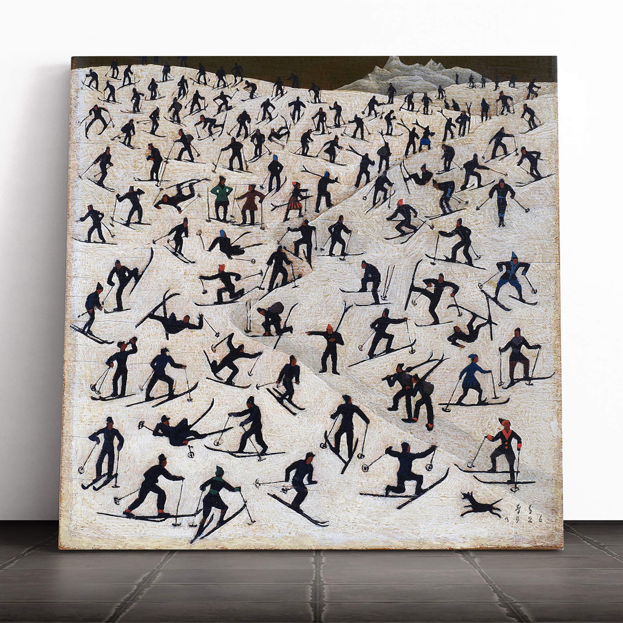 Big Box Art Canvas Print Wall Art Franz Sedlacek Skiers | Mounted and Stretched Box Frame Picture | Home Decor for Kitchen, Living, Dining Room, Bedroom, Hallway, Muli-Colour, 14x14 Inch