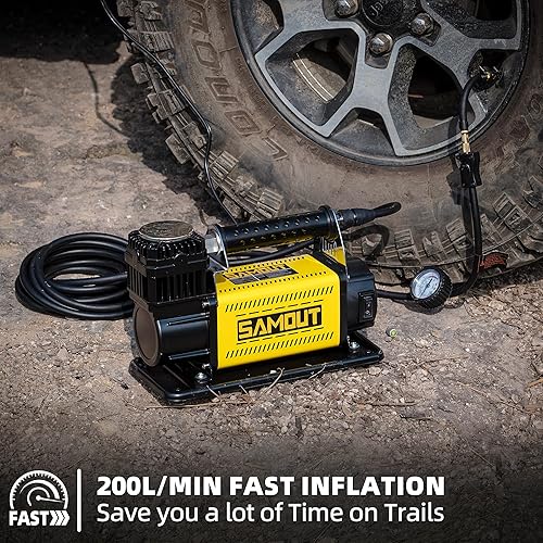 Miniatura 8 de SMAOUT - Compresor de aire digital de 12 V, inflador portátil para todo terreno 12.3 CFM, bomba de aire máximo 150 PSI para neumáticos de alta