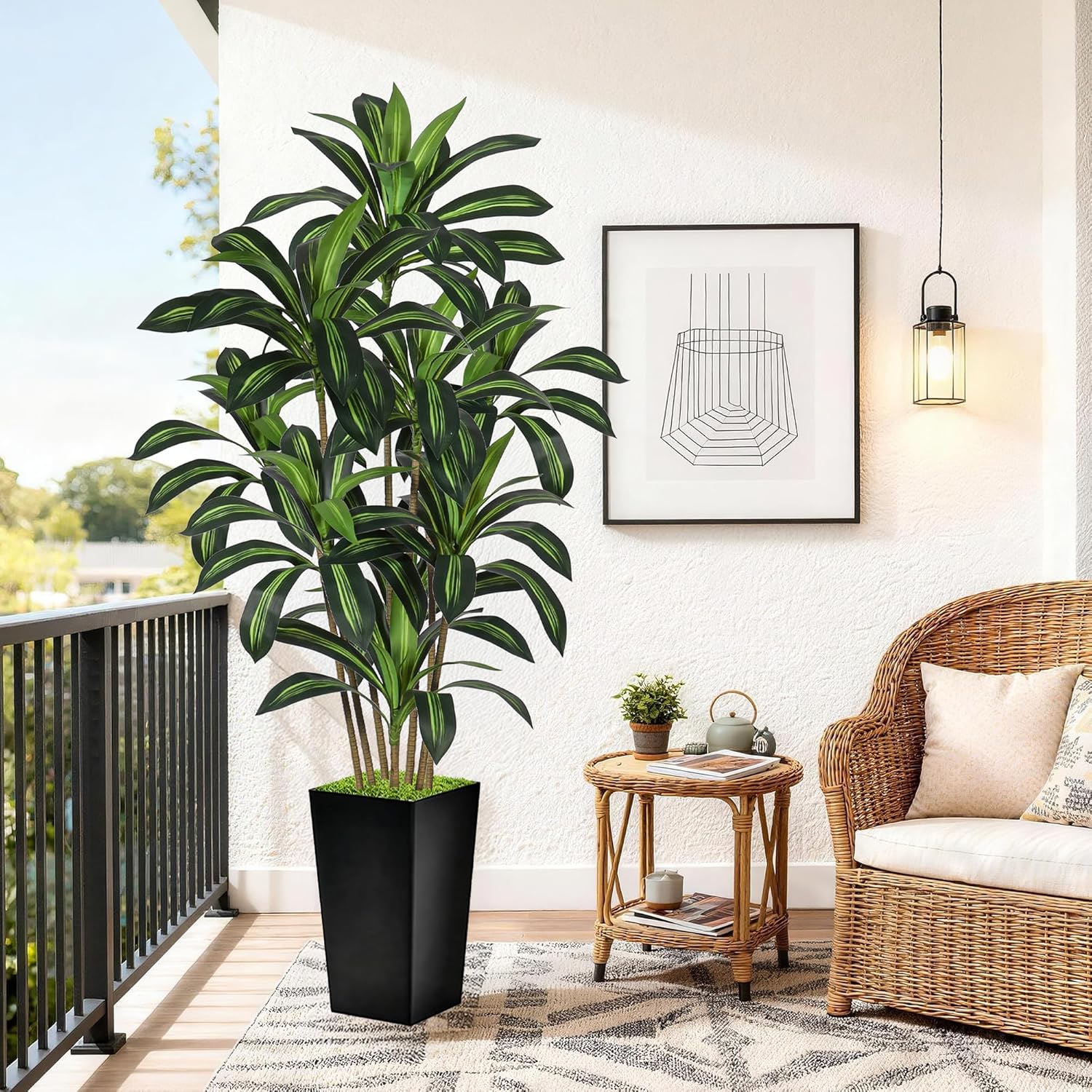 7 Trunks 6FT Dracaena Artificial Tree Indoor Tall Fake Plant with Black Pot Realistic Faux Indoor Floor Plant Decorative Big Fake Tree for Living Room Office Bedroom Home Decor Tall & Dense