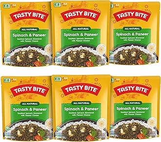 Tasty Bite Kashmir Spinach, Ready to Eat, 10 Ounce, Pack of 6, Microwavable Entrée in Light Curry Sauce, Vegetarian (Packaging May Vary)
