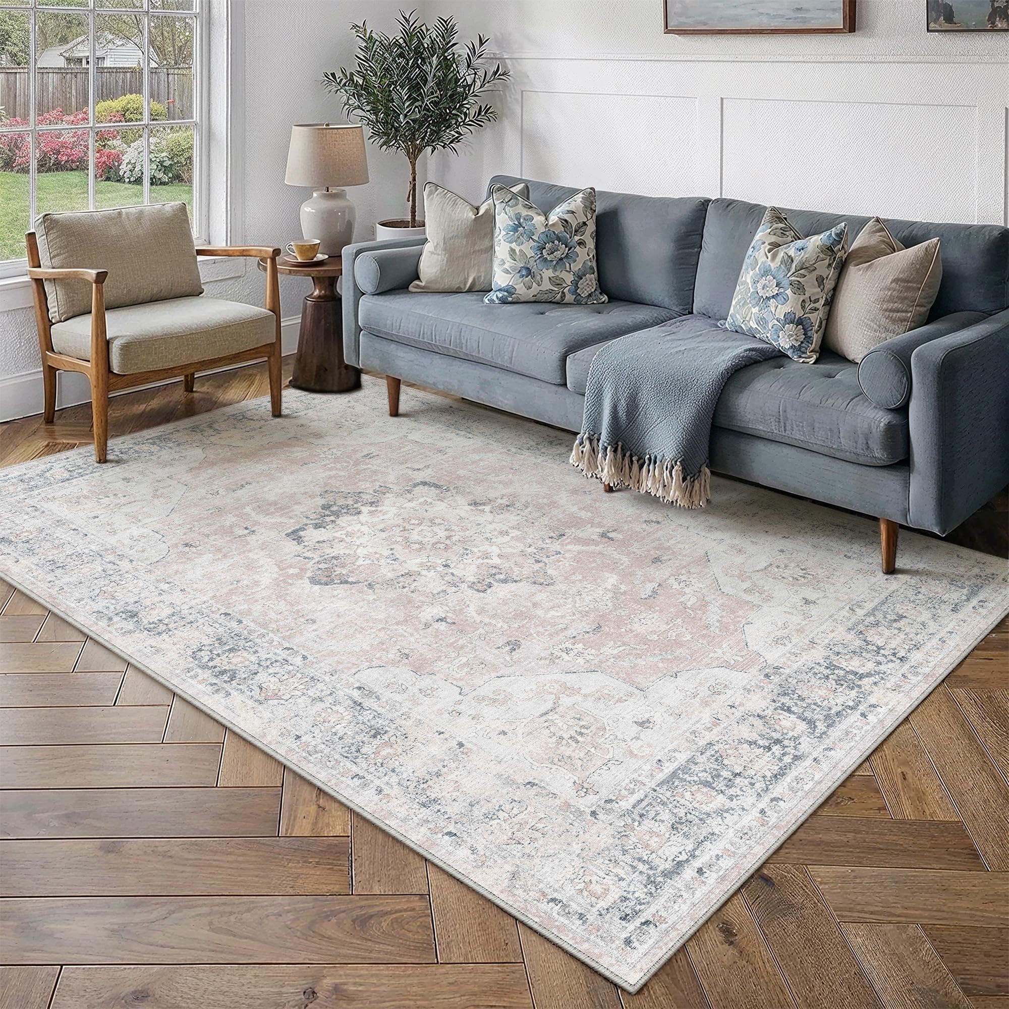 PureCozy Vintage Rugs Living Room Area Rug 160x230cm Pink Blue