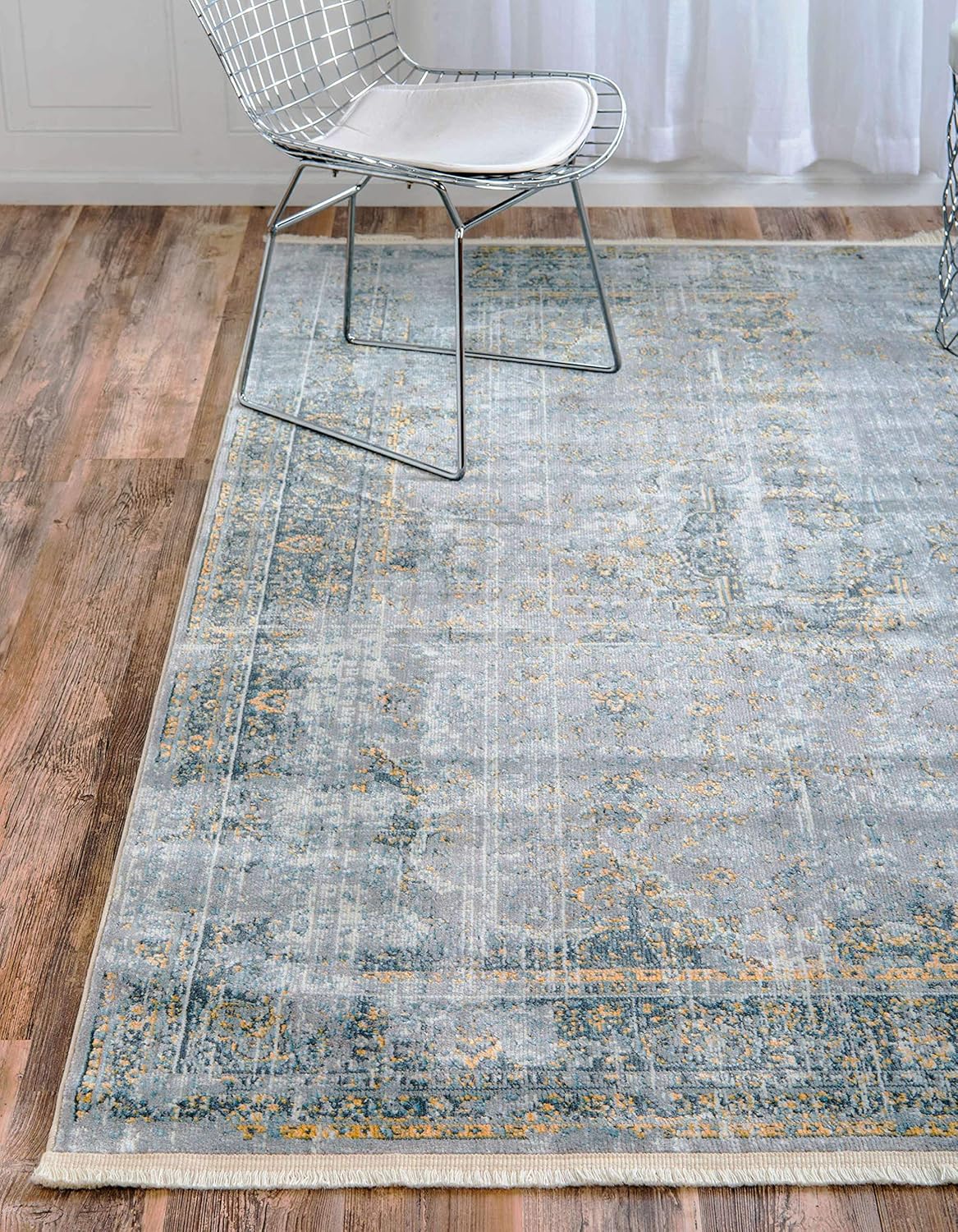 Unique Loom Baracoa Collection Distressed Bright Tones Vintage Traditional Area Rug (5' 5 x 8' 0 Rectangular, Gray/Blue)