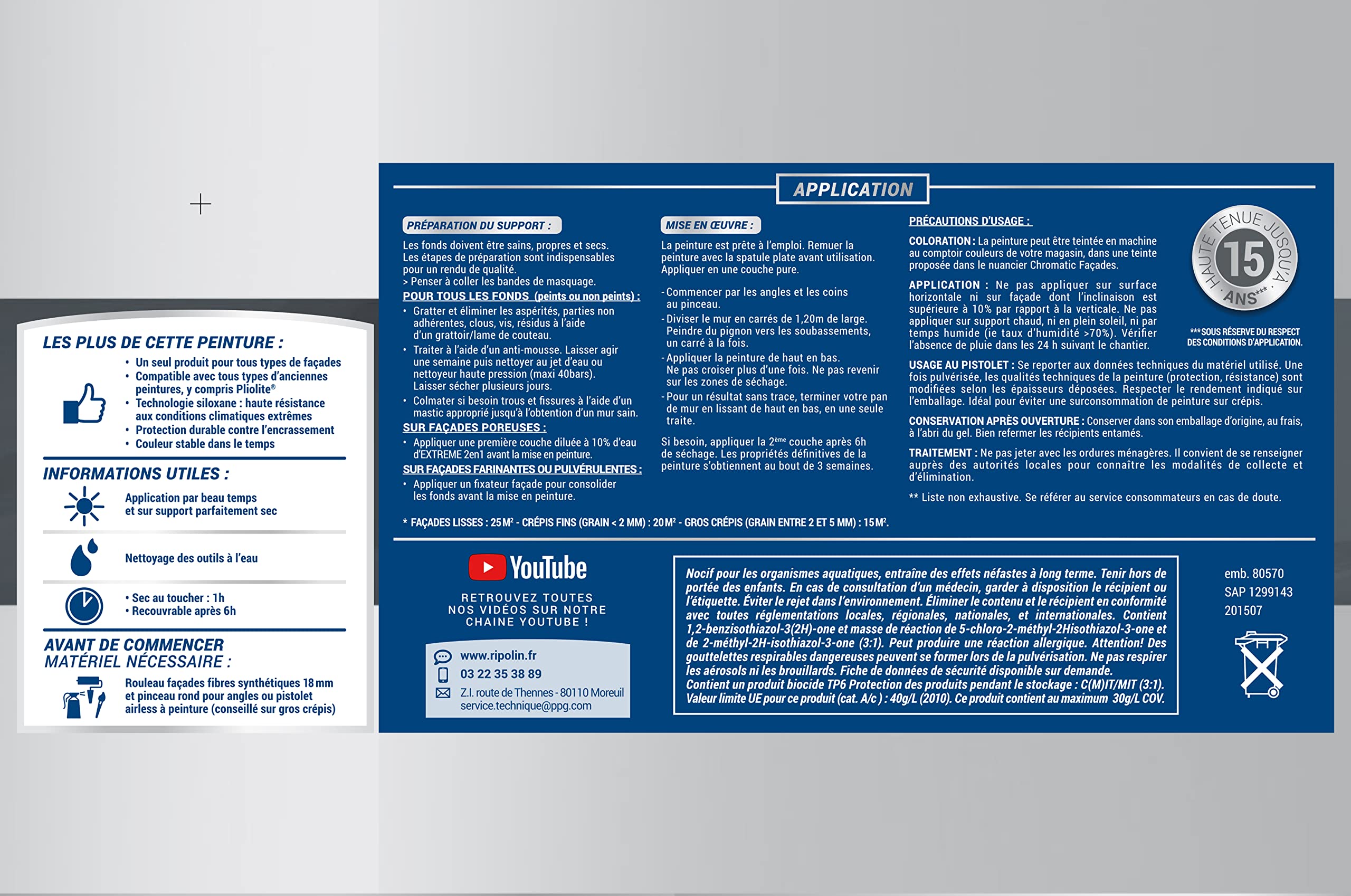 RIPOLIN - Peinture Façade 2 en 1 Extrême Extérieur - Sous-Couche Intégrée - Très Forte Adhérence - Protection Contre Micro-organismes - Résistance aux UV et Intempéries - Mat - 2,5L - Ton Pierre