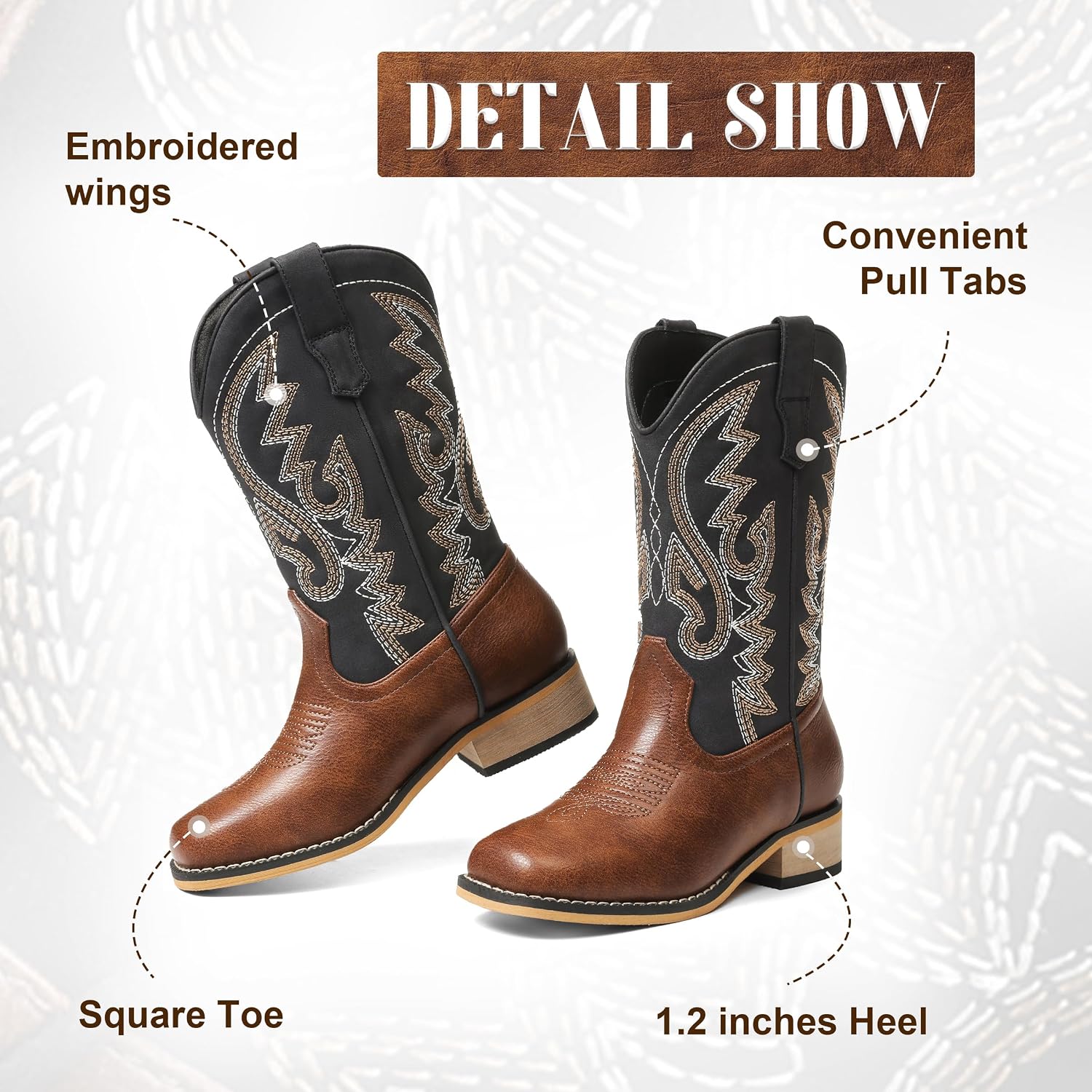 Cowboy Boots Square Toe Kids Boots Embroidered Western Boots Cowgirl Boots For Toddler/Little Kid/Big Kid