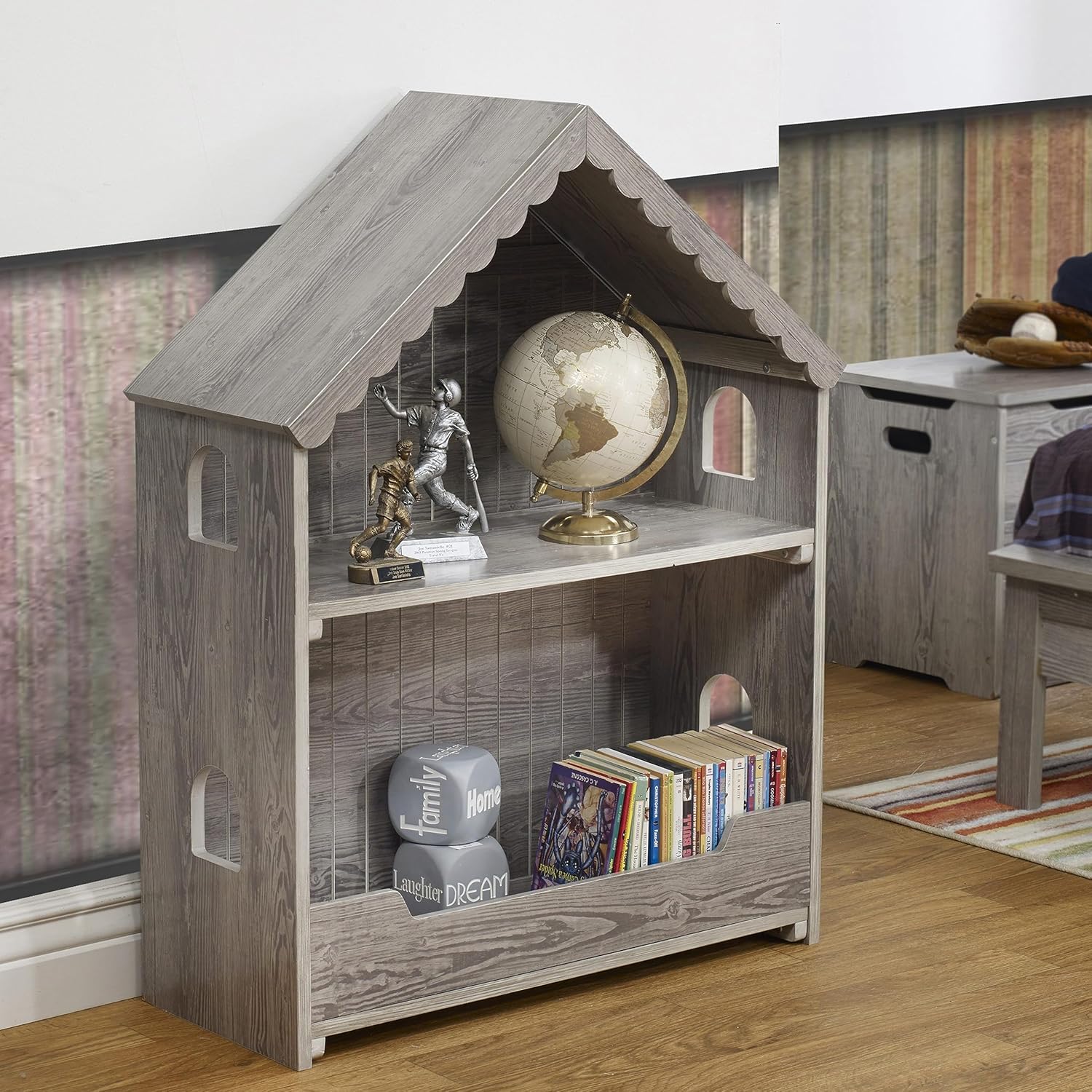 Sorelle Furniture Sweet Home Kids Bookshelf, Wooden Children's Bookcases with Storage, Book and Toy Organizer Shelves Boys and Girls, Dollhouse Bookshelf-Children's Furniture-Panel Gray