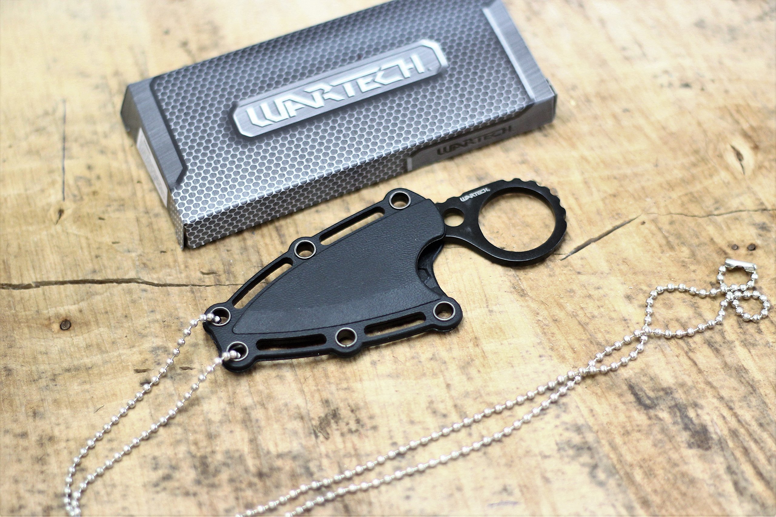 Wartech HWT233 4.25 Inch Skull Fixed Blade Neck Knife with Plastic Hard Sheath (Black)