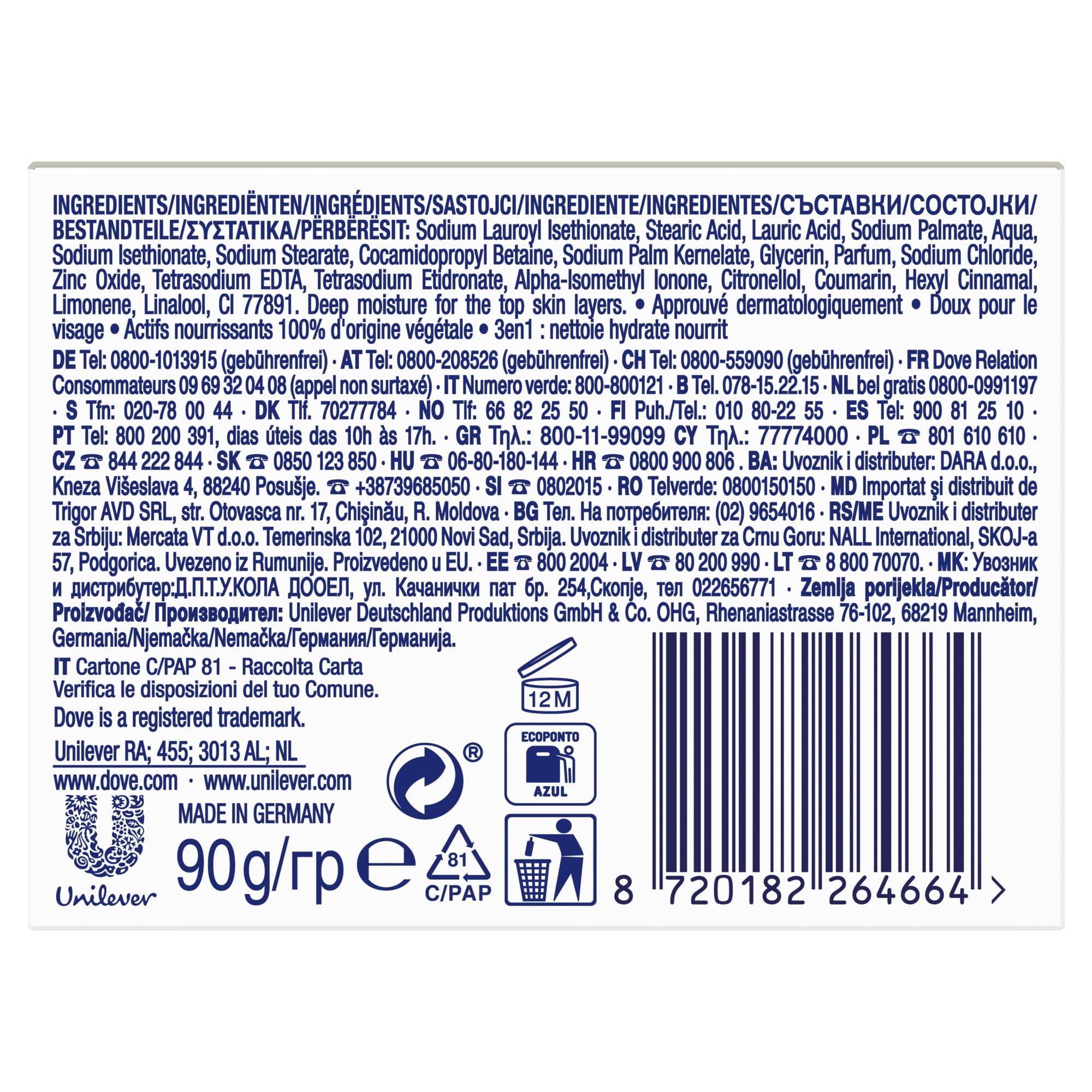 Dove Jabón original en pastilla para cara, cuerpo y manos con 1/4 de crema hidratante, 90 g — view 3