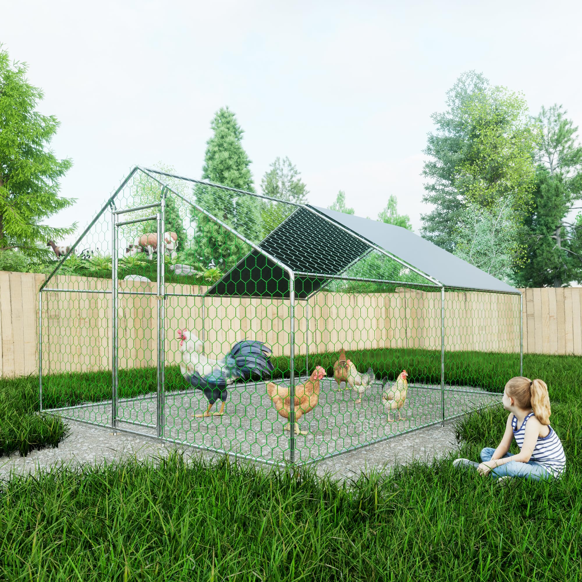 Redkid 12m² Metall Freilaufgehege Hühnerstall 3x4x2m - Mit Wasserdichtetem PE-Tuch und Sicherheitsschloss - hühnergehege freilauf groß für Hühner, Kaninchen und Verschiedene Kleintiere (3×4×2m)