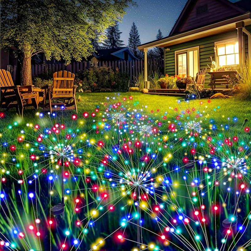 GIGALUMI Paquete de 6 Luces Solares de Fuegos Artificiales para Exteriores, Decoración de Jardín, Multicolor | 120 LED, diseño de hadas, impermeable, decoración de jardín, energía solar para patio, camino, macizo de flores, macetero, balcón, regalos para mamá